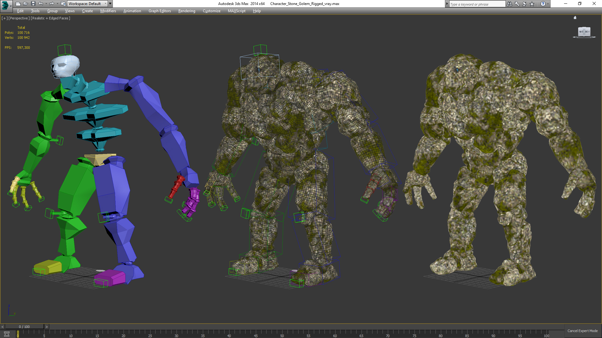3D Character Stone Golem Rigged model