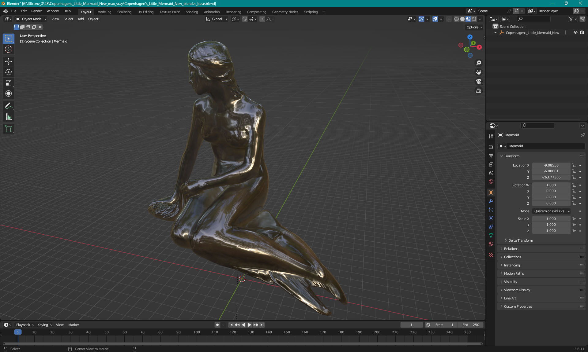 3D Copenhagen's Little Mermaid New