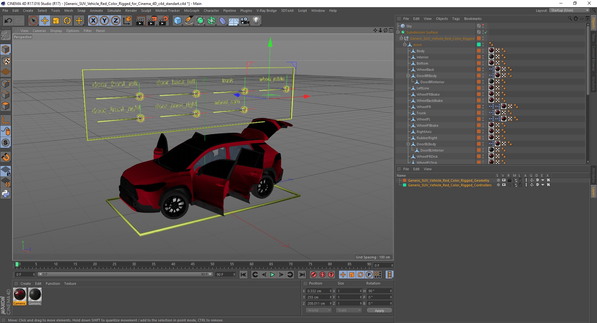 3D model Generic SUV Vehicle Red Color Rigged for Cinema 4D
