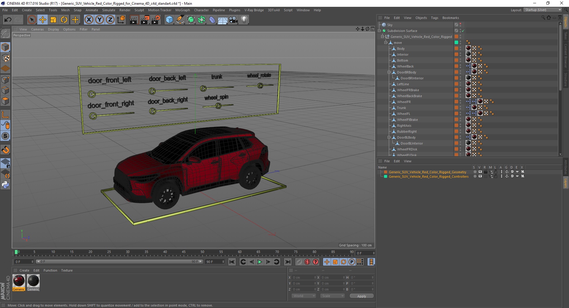 3D model Generic SUV Vehicle Red Color Rigged for Cinema 4D
