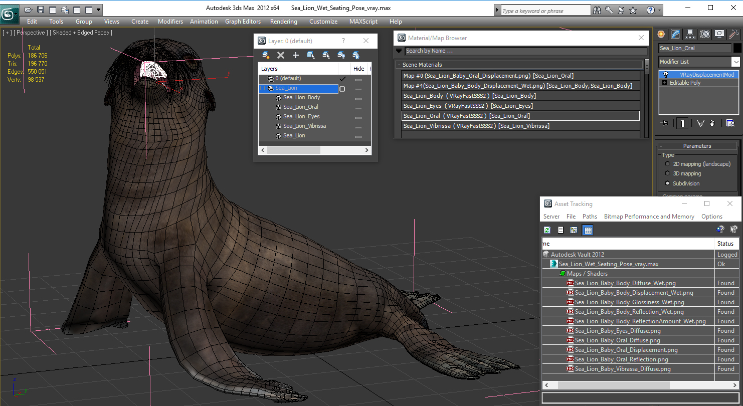 3D model Sea Lion Wet Seating Pose