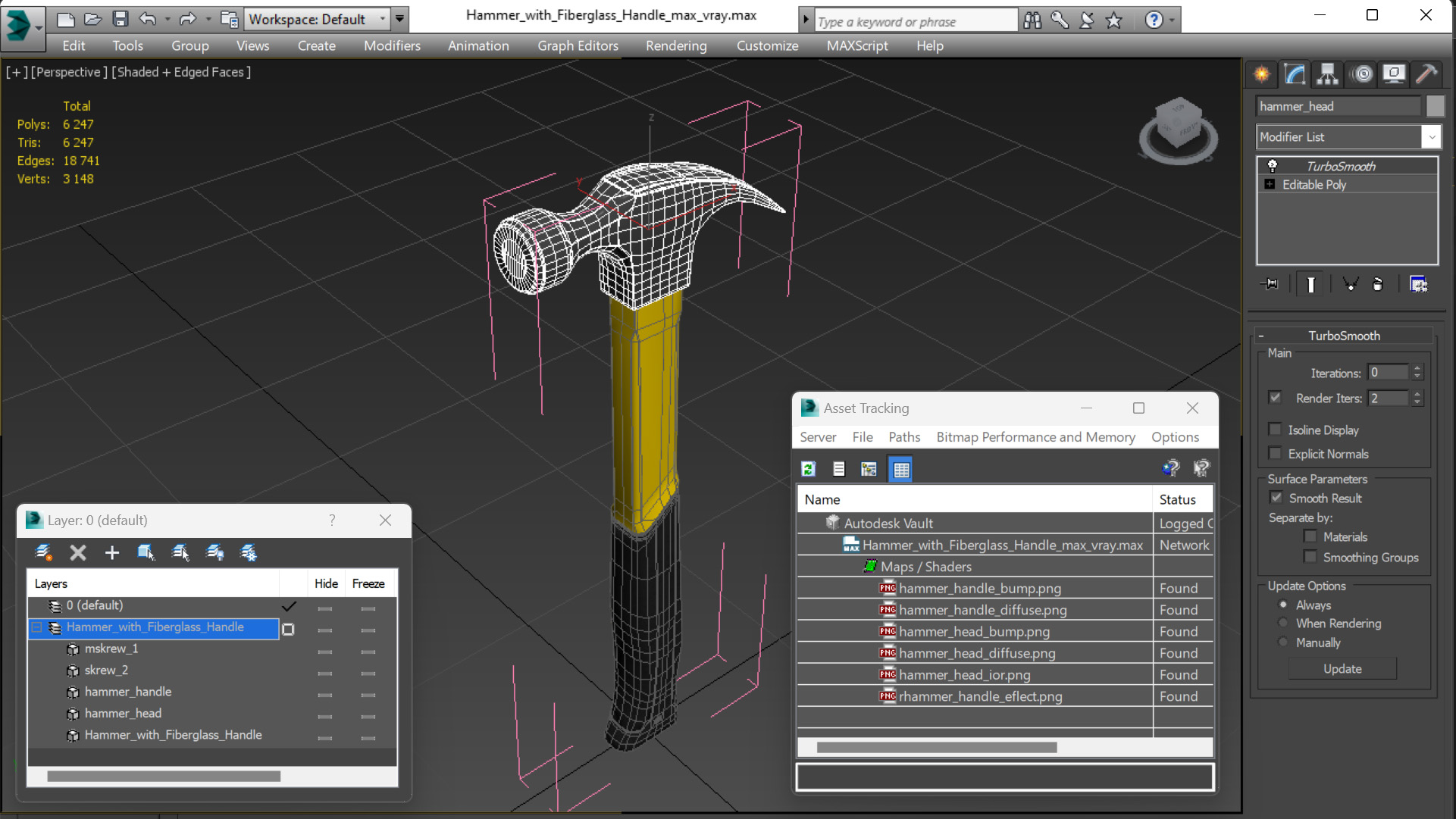 Hammer with Fiberglass Handle 3D model