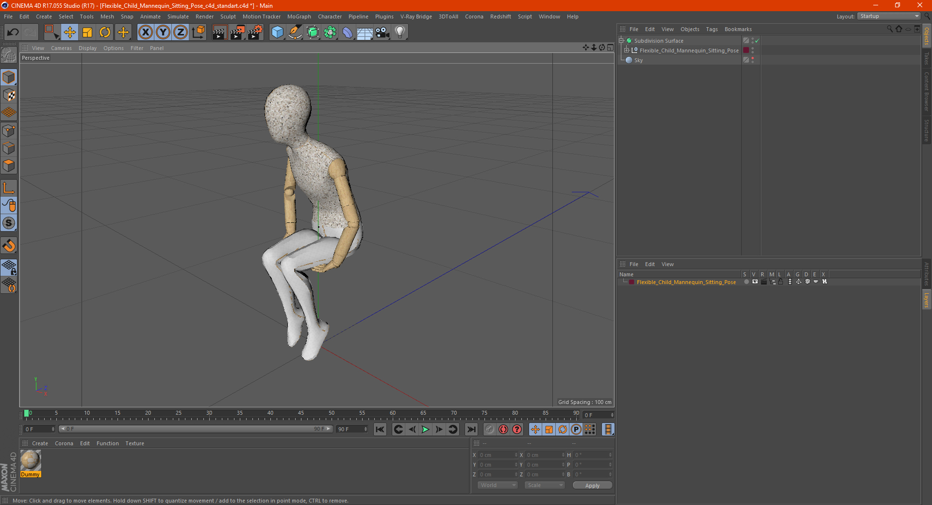 Flexible Child Mannequin Sitting Pose 3D