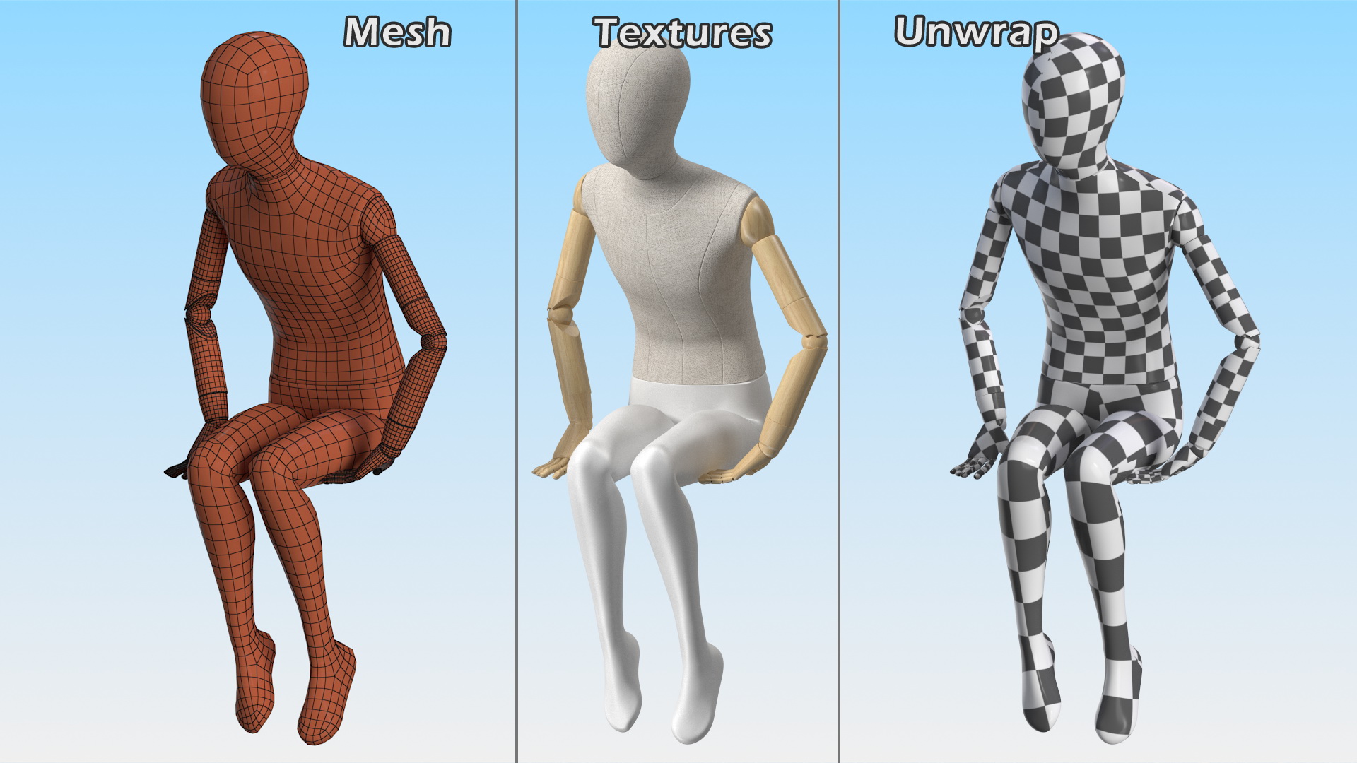 Flexible Child Mannequin Sitting Pose 3D
