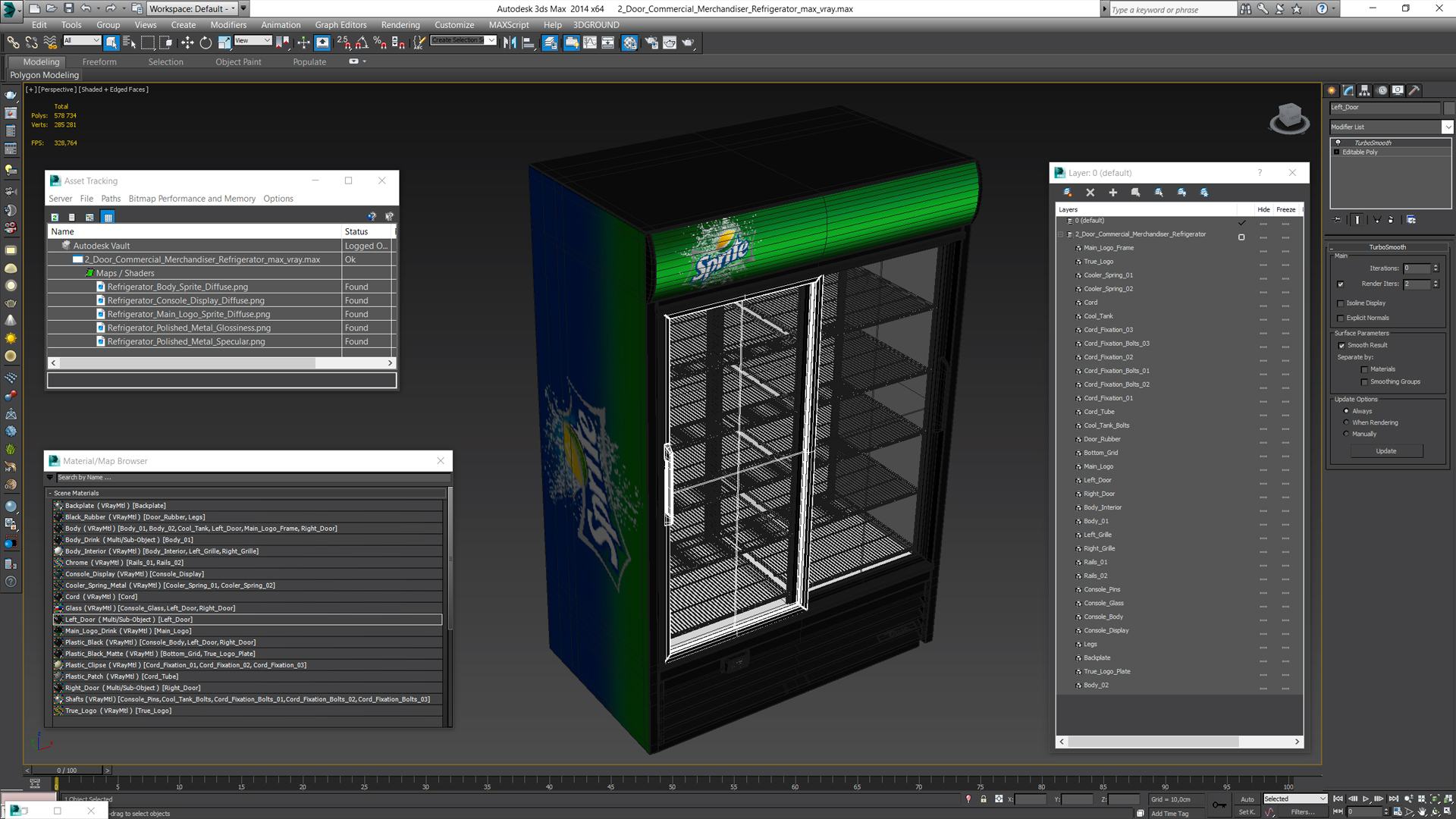 3D 2 Door Commercial Merchandiser Refrigerator model