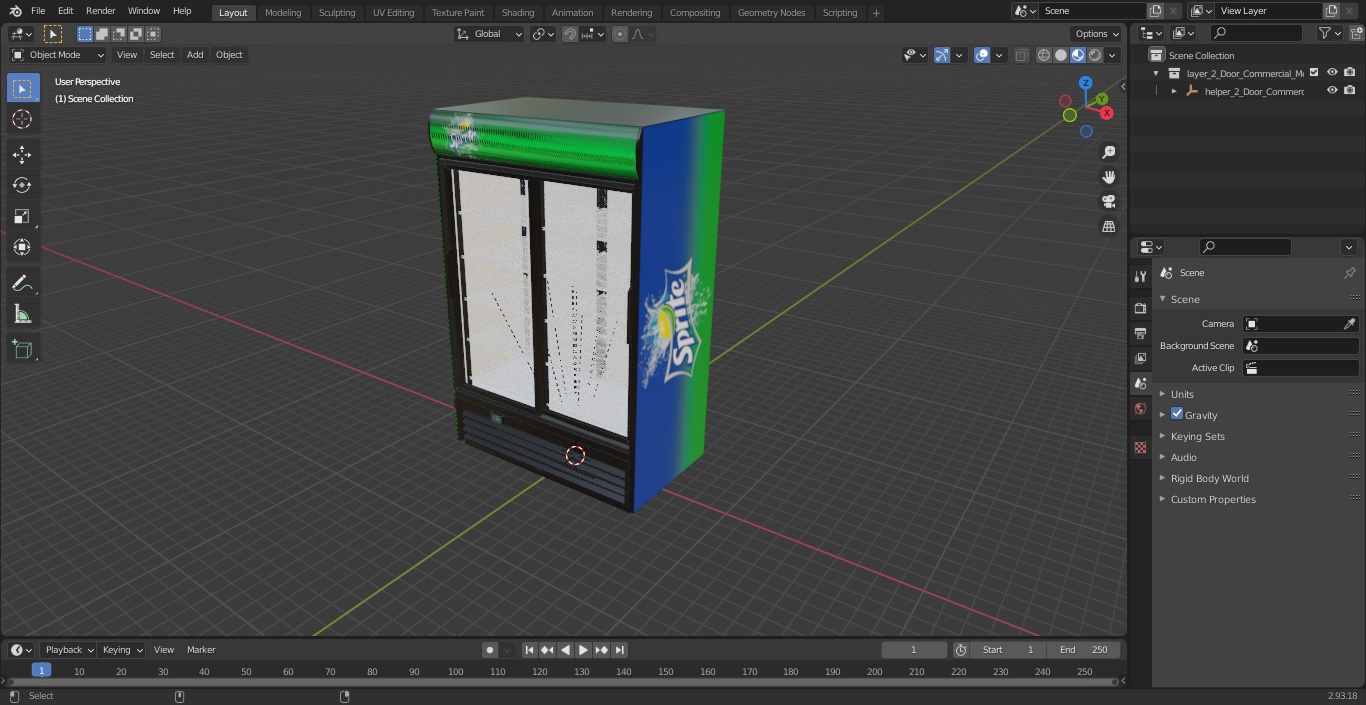 3D 2 Door Commercial Merchandiser Refrigerator model