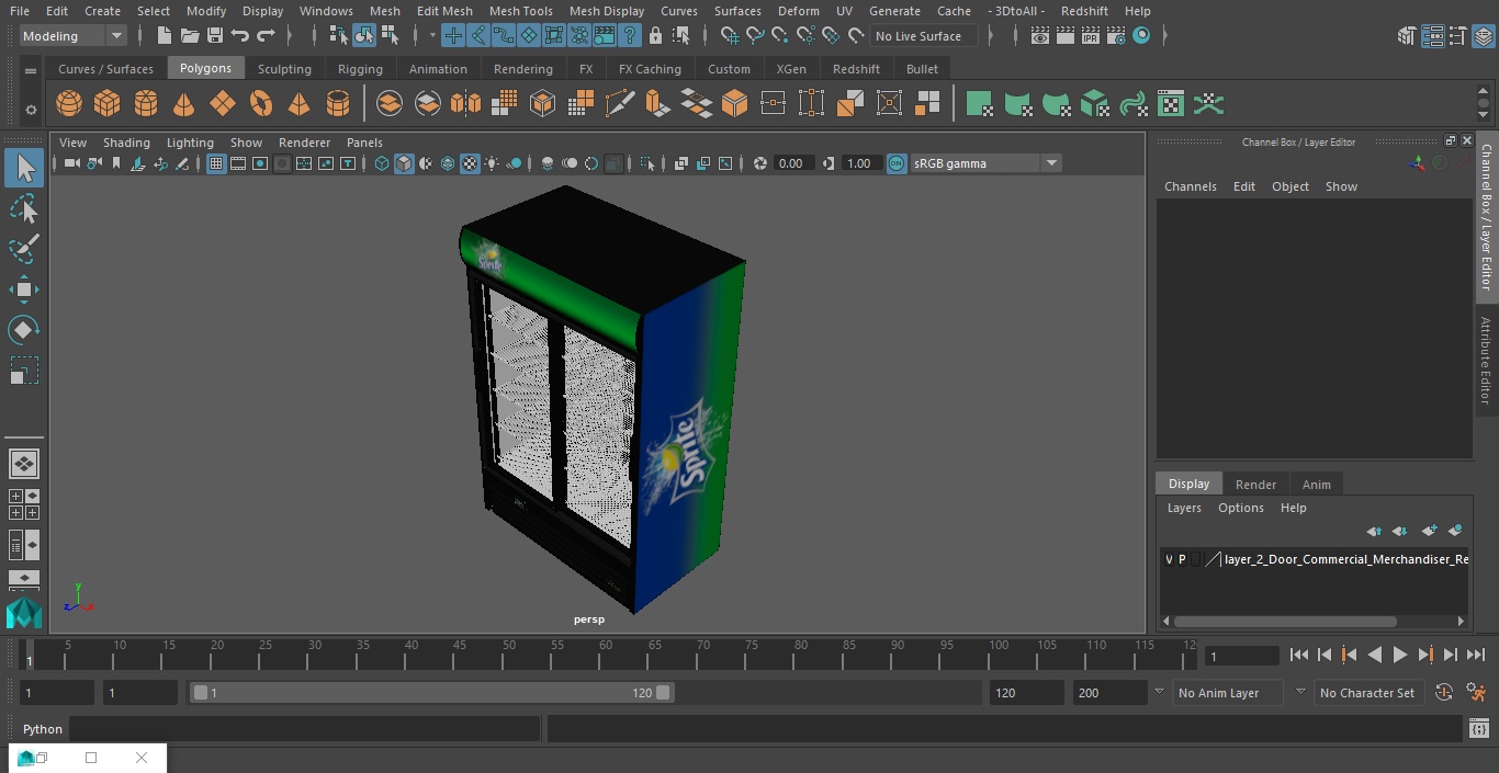 3D 2 Door Commercial Merchandiser Refrigerator model