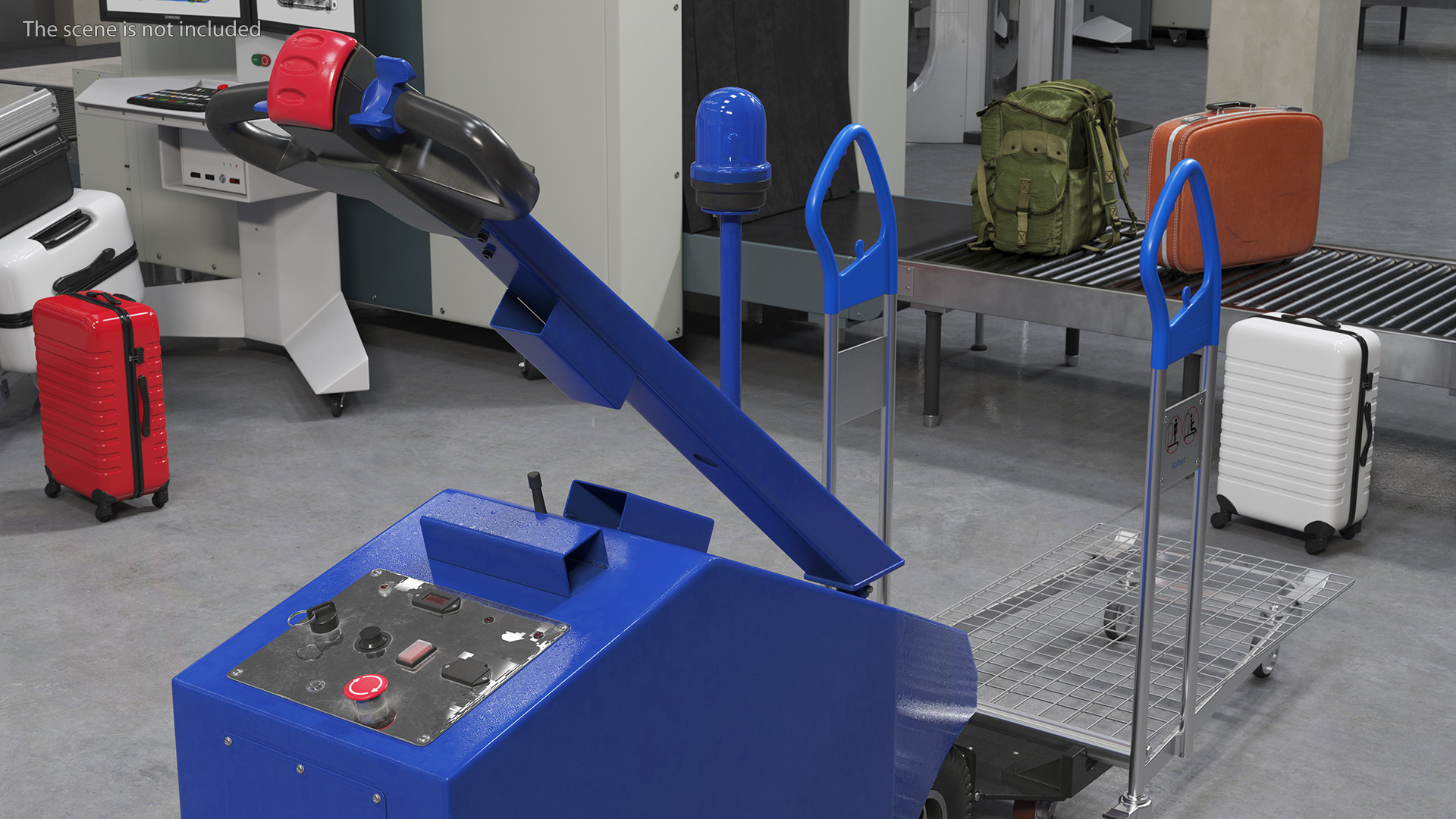Blue Powered Tug Pusher with Cargo Trolley 3D