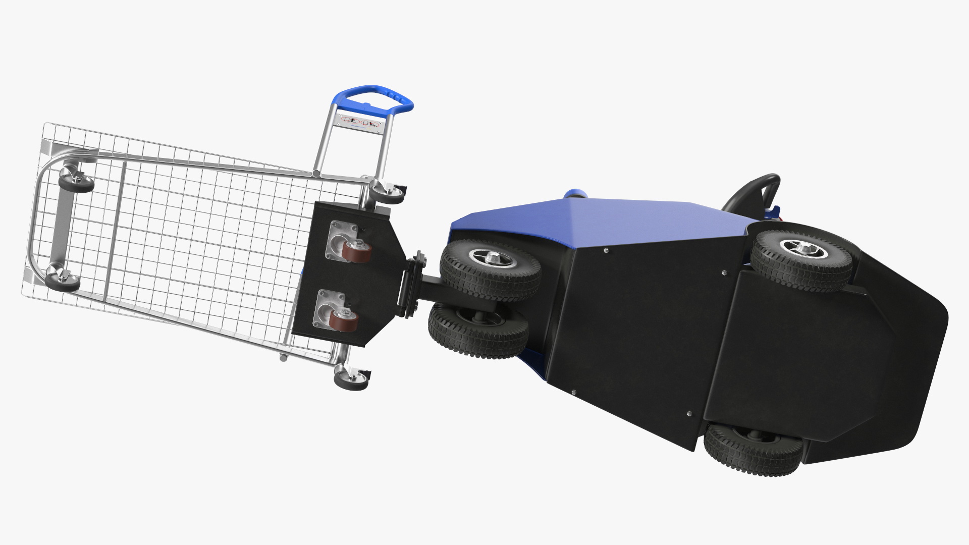 Blue Powered Tug Pusher with Cargo Trolley 3D