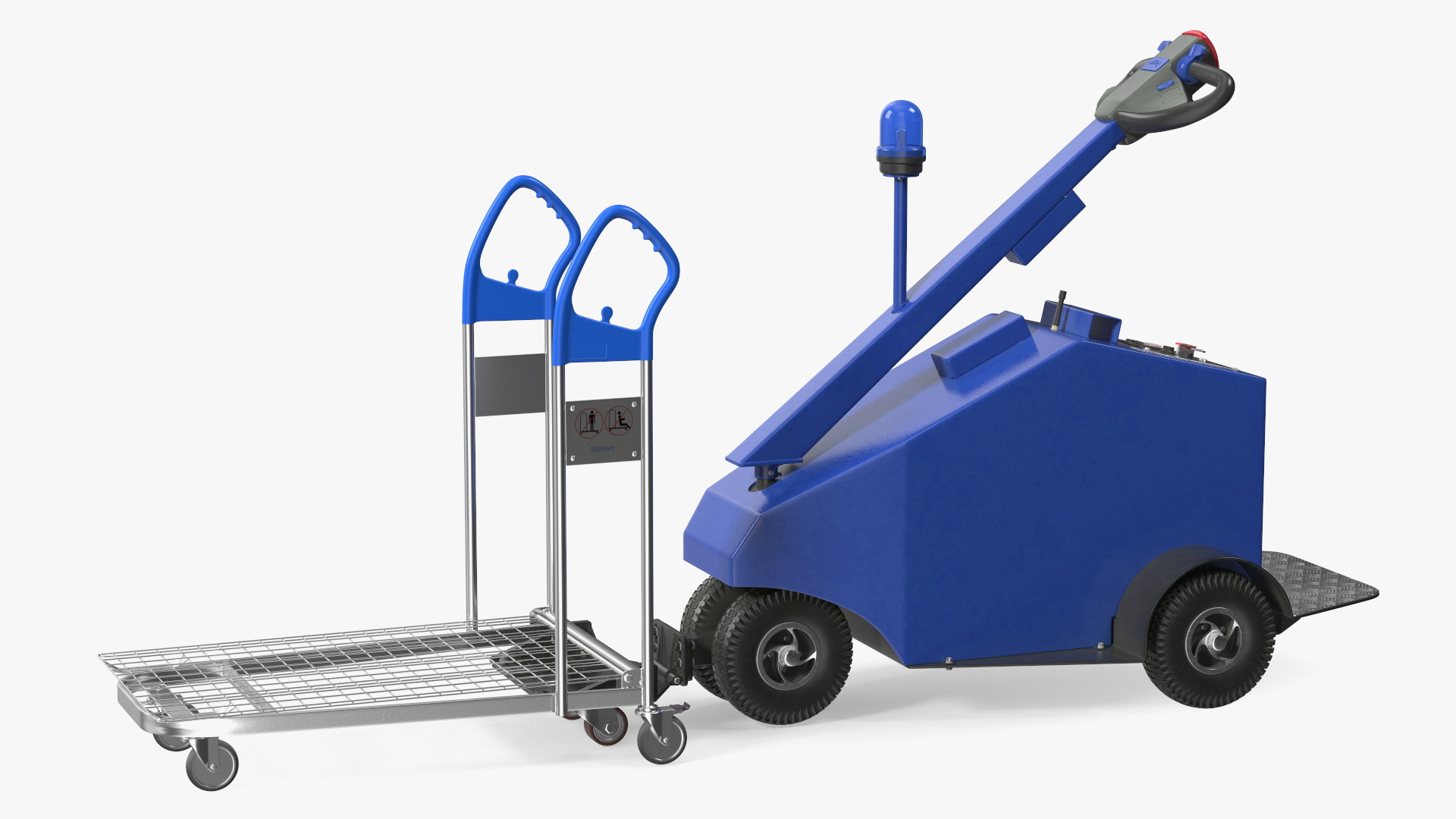 Blue Powered Tug Pusher with Cargo Trolley 3D