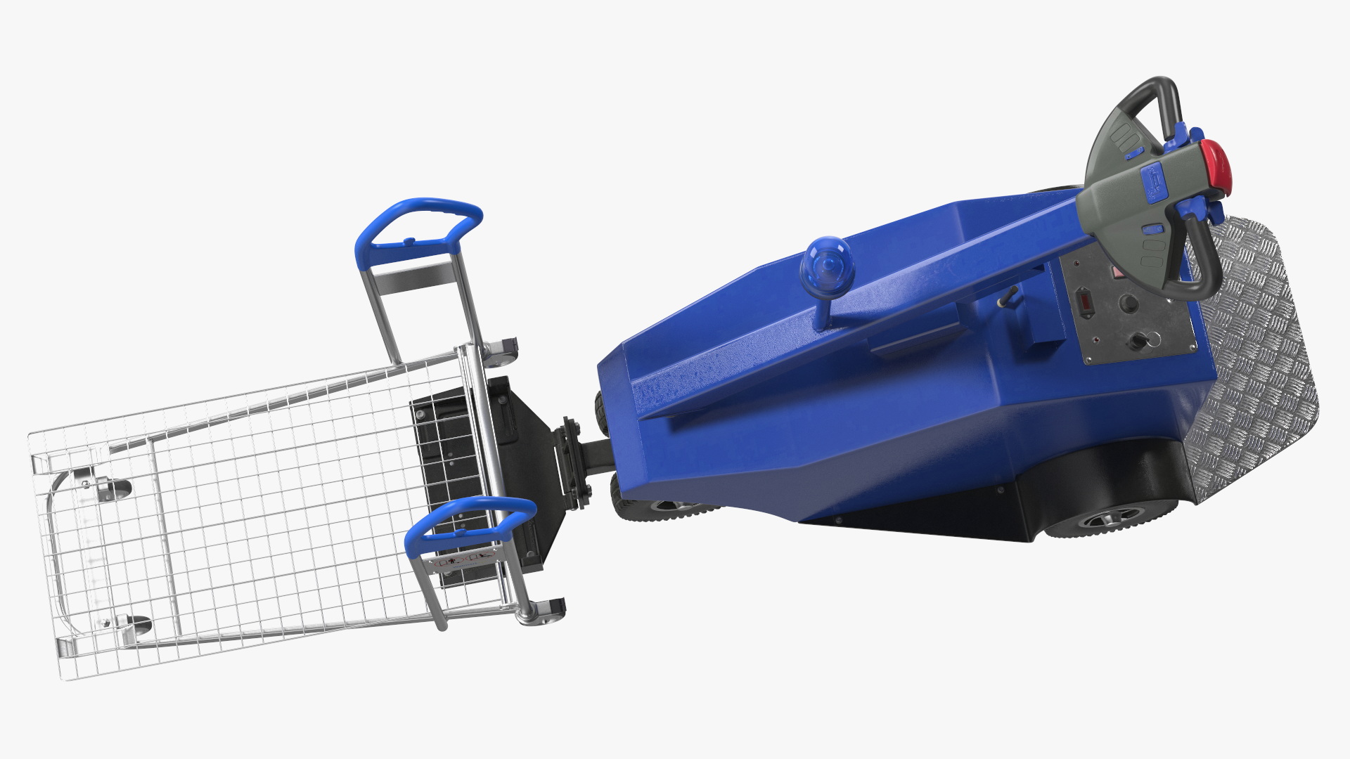 Blue Powered Tug Pusher with Cargo Trolley 3D