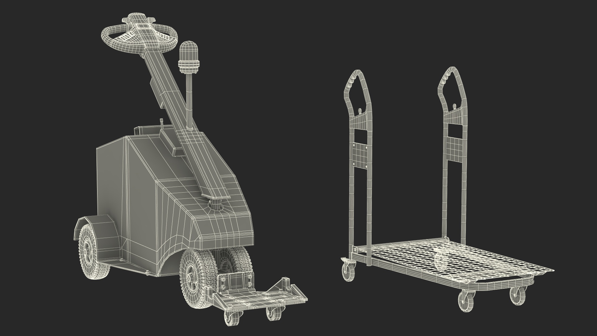 Blue Powered Tug Pusher with Cargo Trolley 3D
