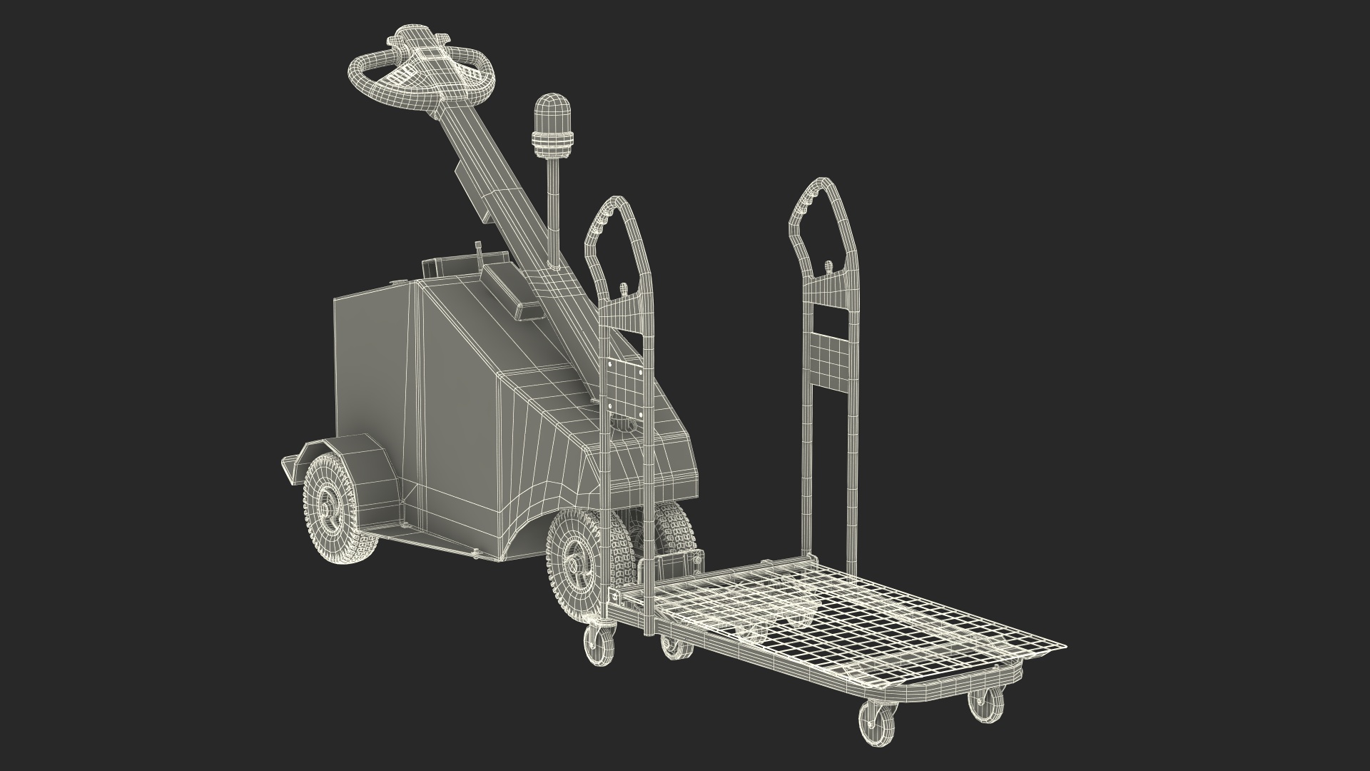 Blue Powered Tug Pusher with Cargo Trolley 3D