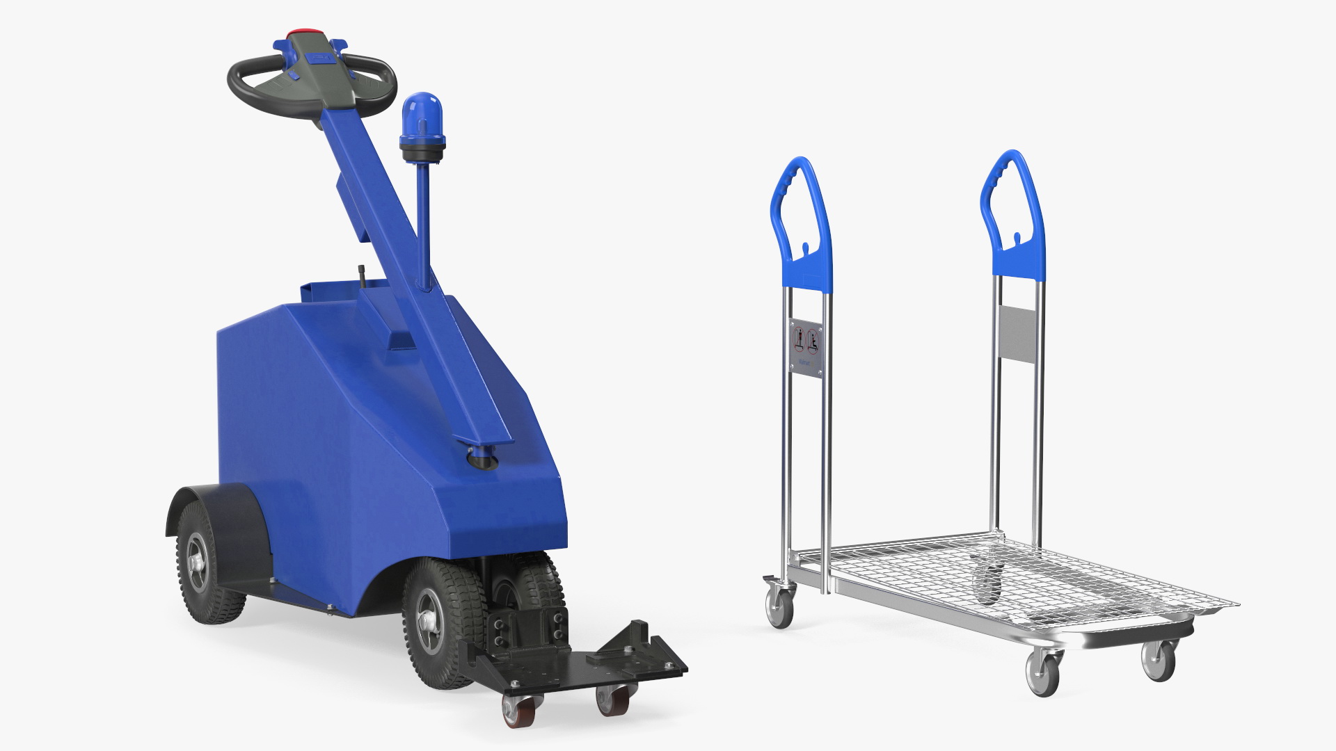 Blue Powered Tug Pusher with Cargo Trolley 3D