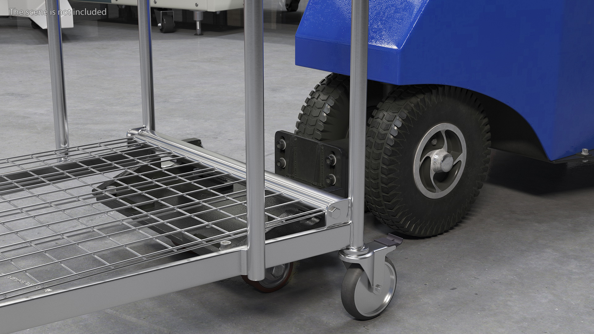 Blue Powered Tug Pusher with Cargo Trolley 3D