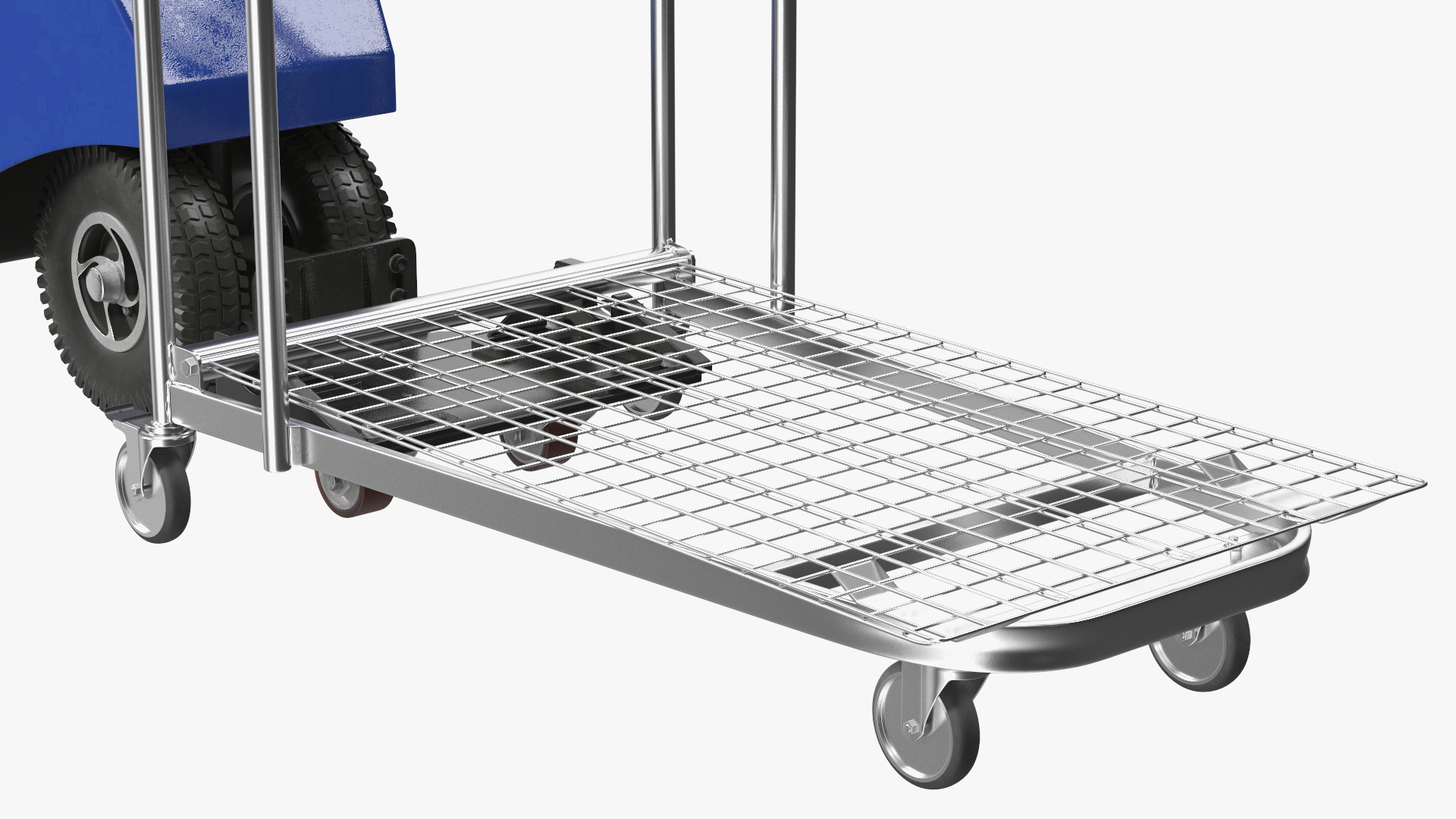 Blue Powered Tug Pusher with Cargo Trolley 3D