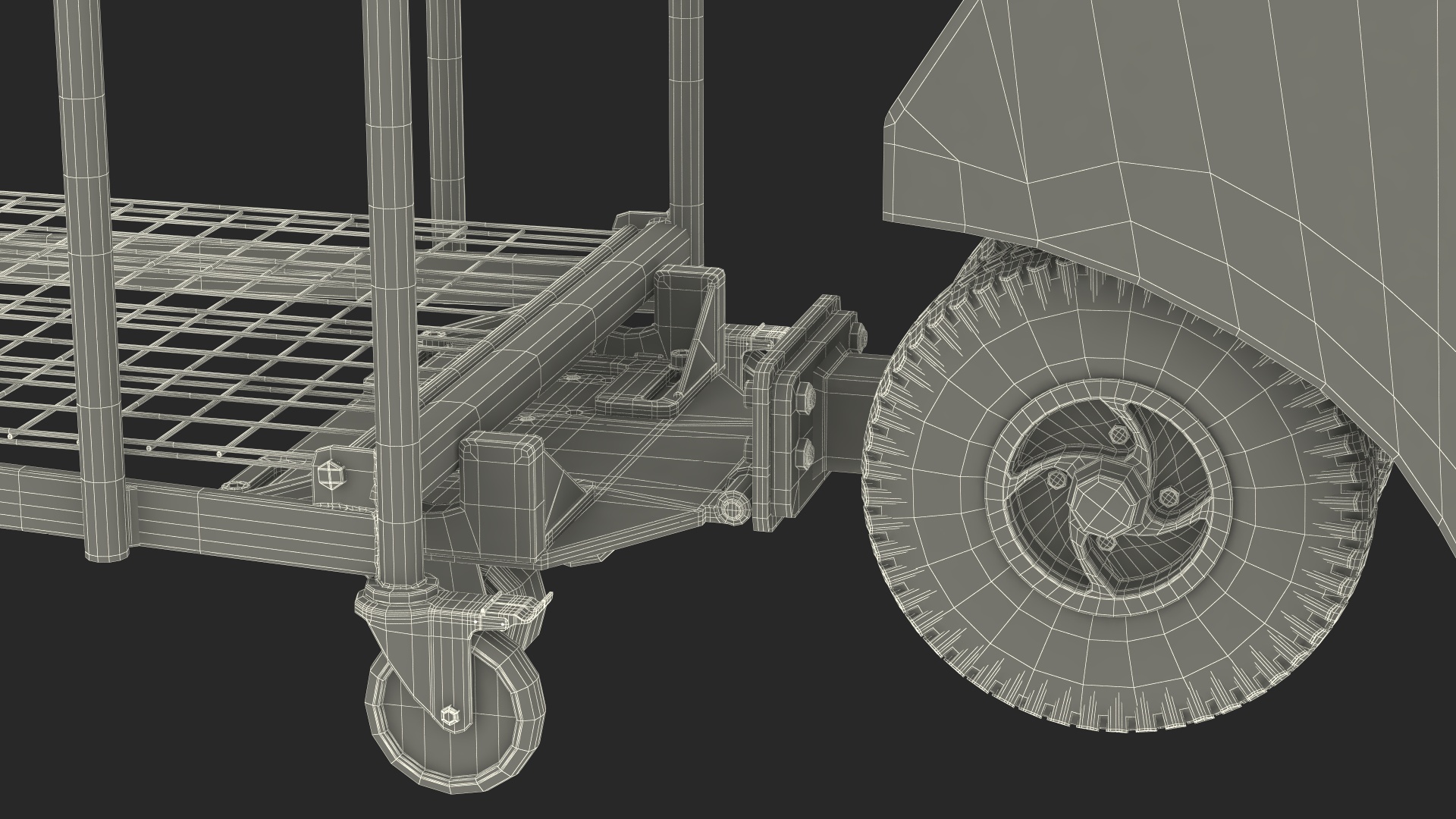 Blue Powered Tug Pusher with Cargo Trolley 3D