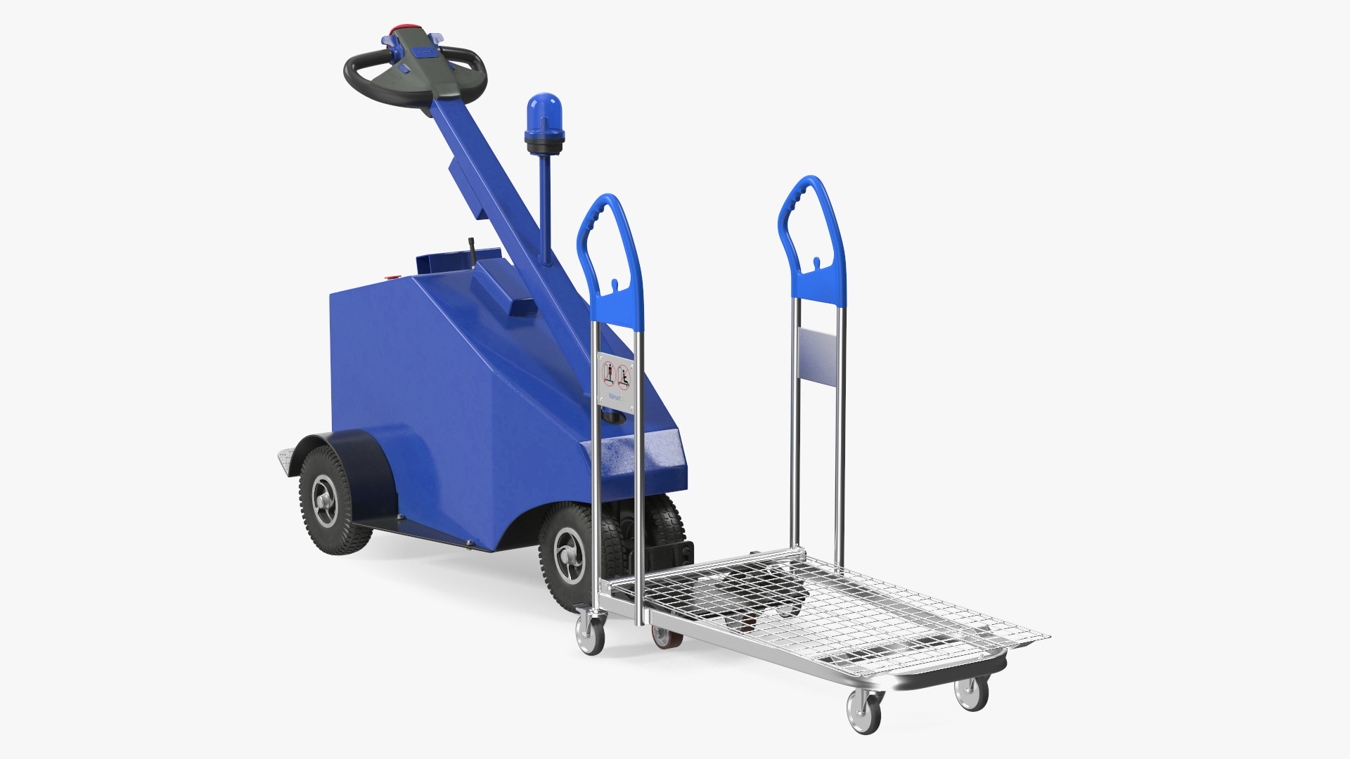 Blue Powered Tug Pusher with Cargo Trolley 3D