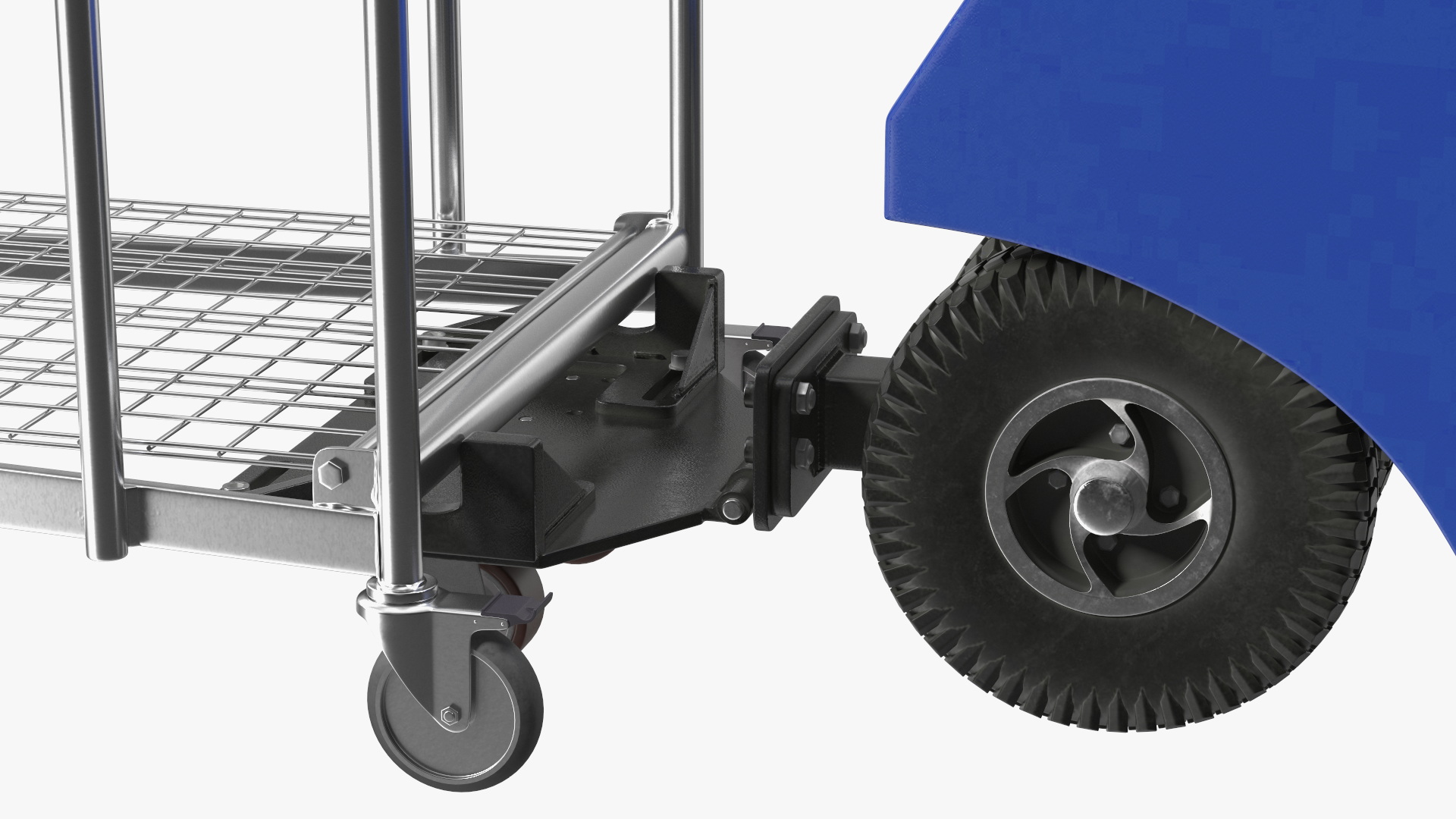 Blue Powered Tug Pusher with Cargo Trolley 3D