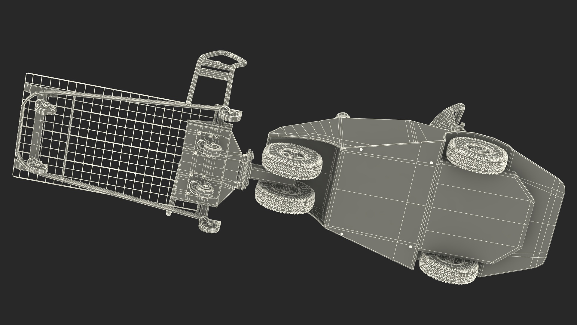 Blue Powered Tug Pusher with Cargo Trolley 3D