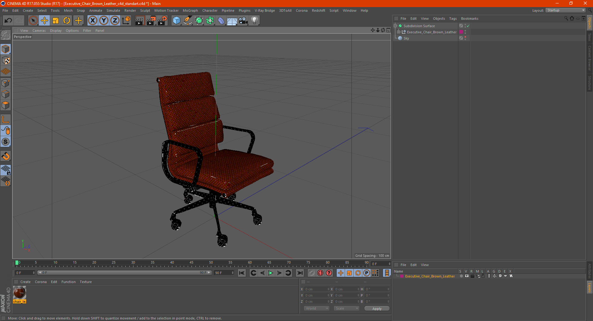 Executive Chair Brown Leather 3D model
