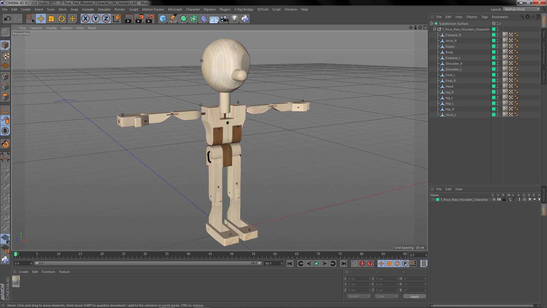 T-Pose Raw Wooden Character 3D