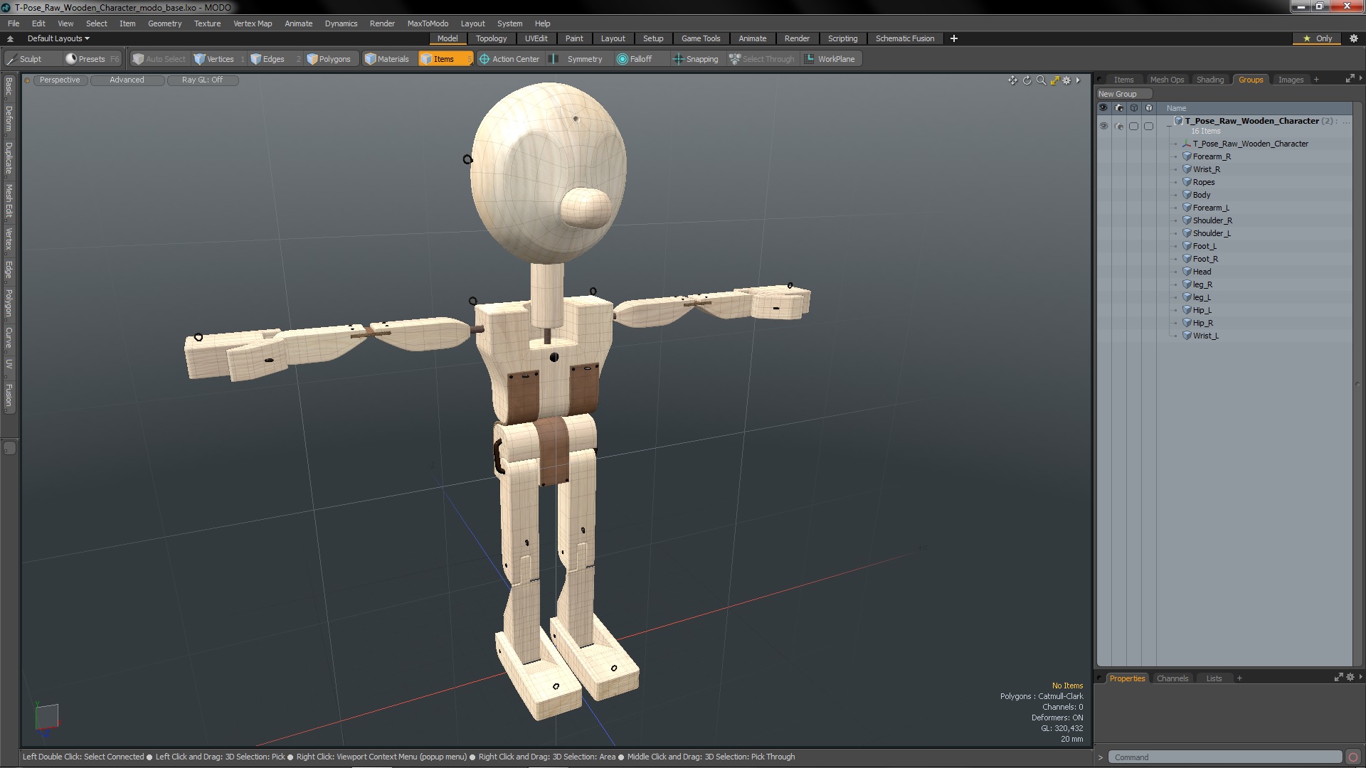 T-Pose Raw Wooden Character 3D