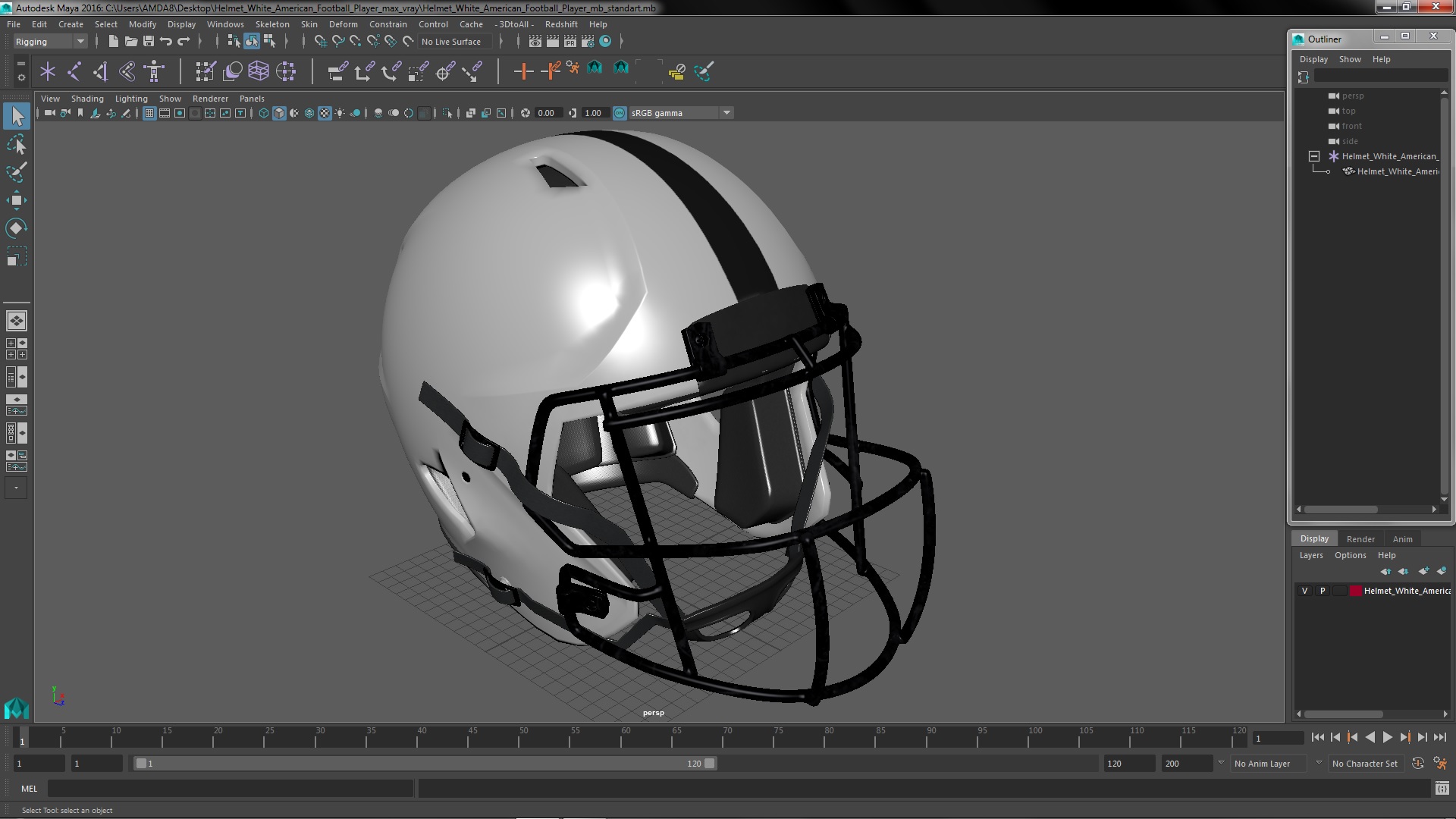 Helmet White American Football Player 3D