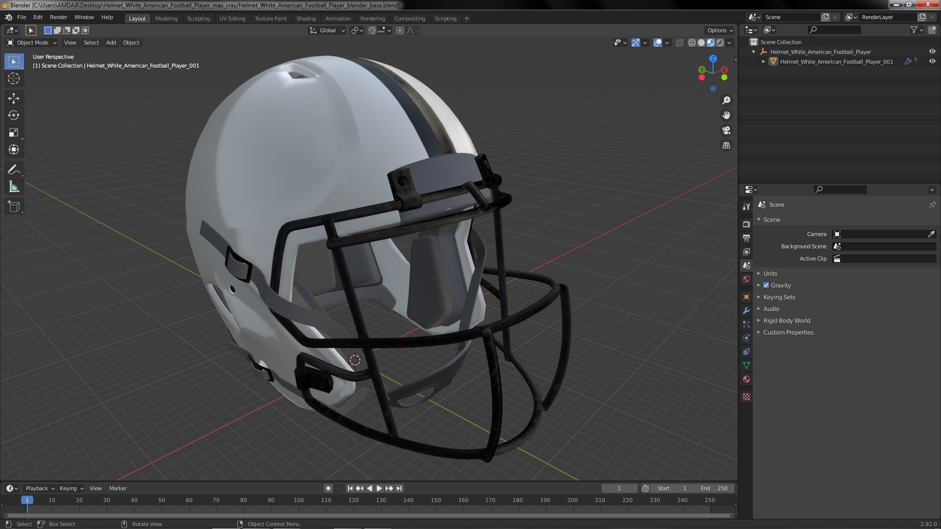 Helmet White American Football Player 3D
