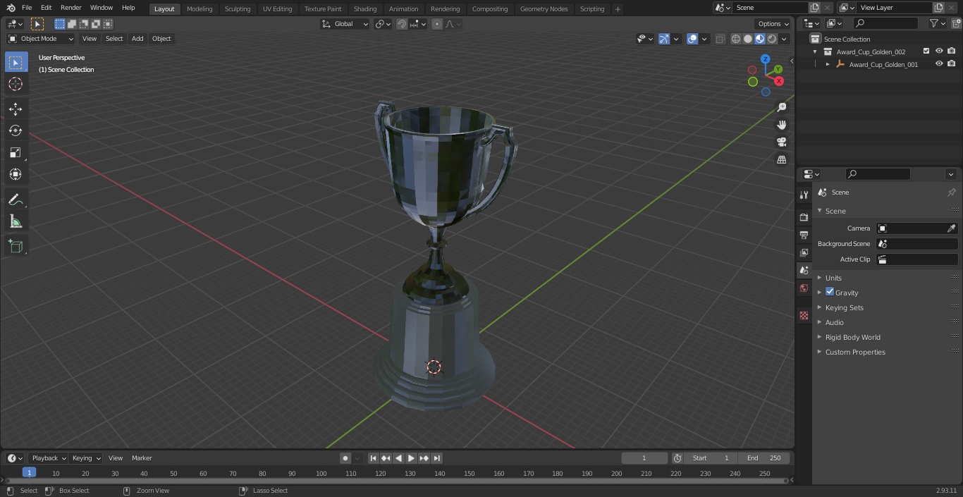 3D Award Cup Golden