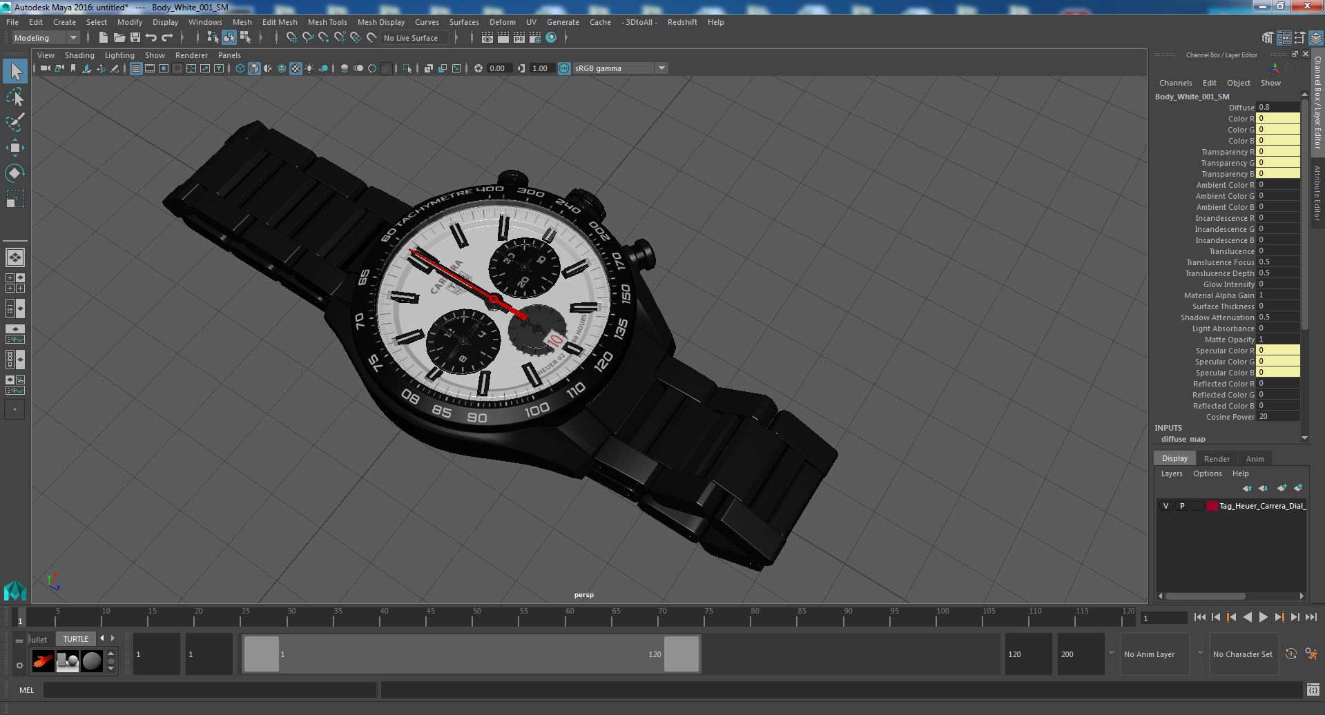 Tag Heuer Carrera Dial White Open Strap 3D model