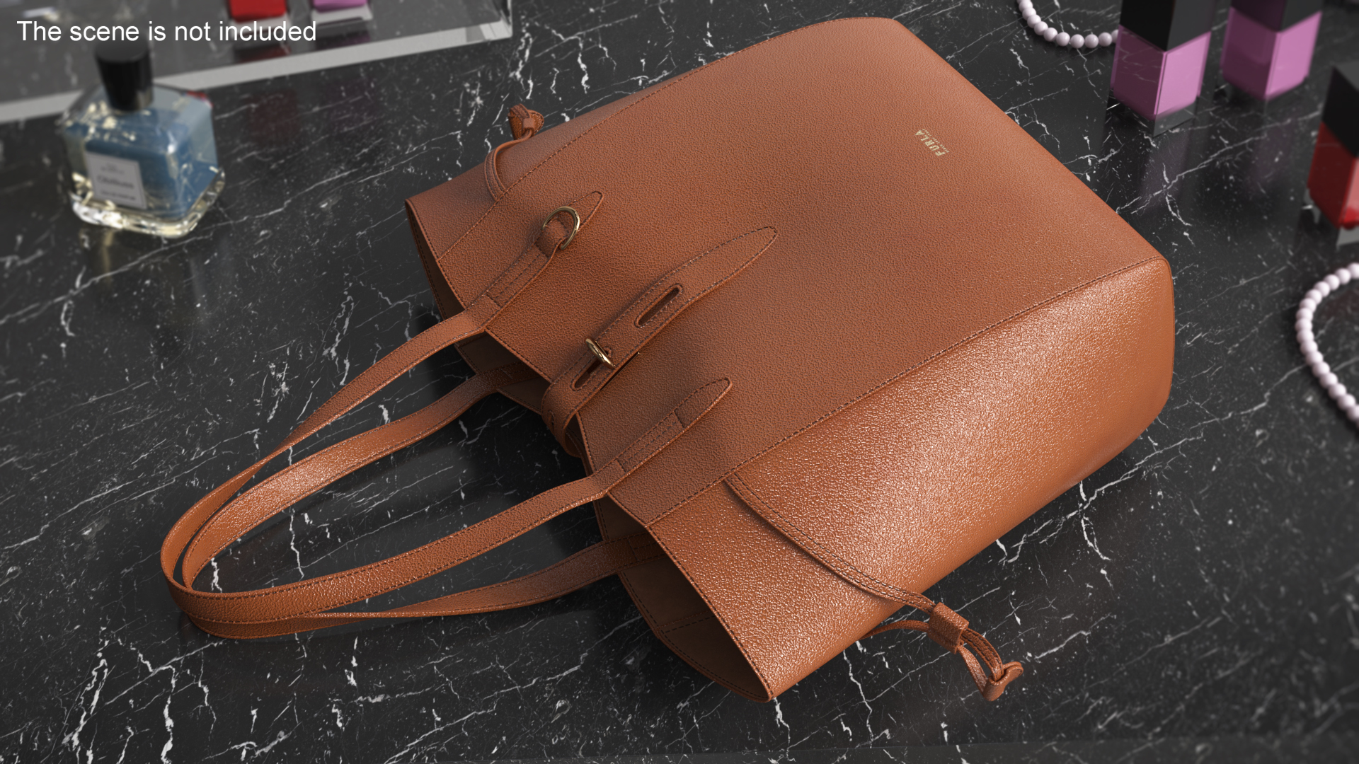 Furla Net Leather Tote Bag Brown 3D