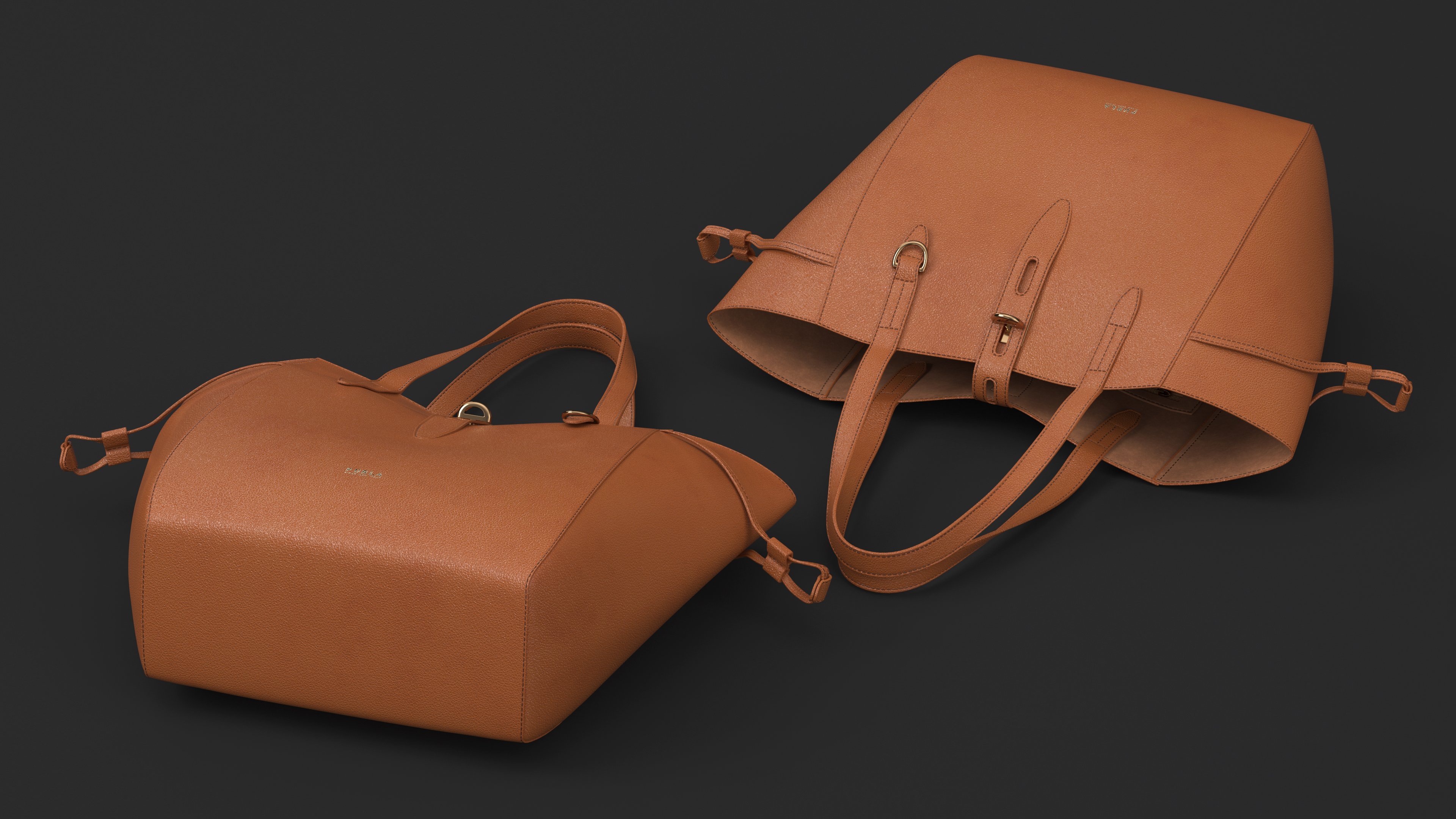 Furla Net Leather Tote Bag Brown 3D