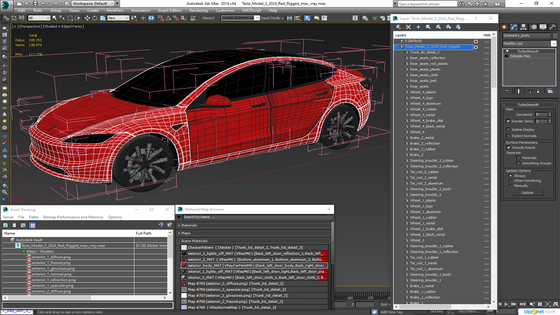 Tesla Model 3 2024 Red Rigged 3D model