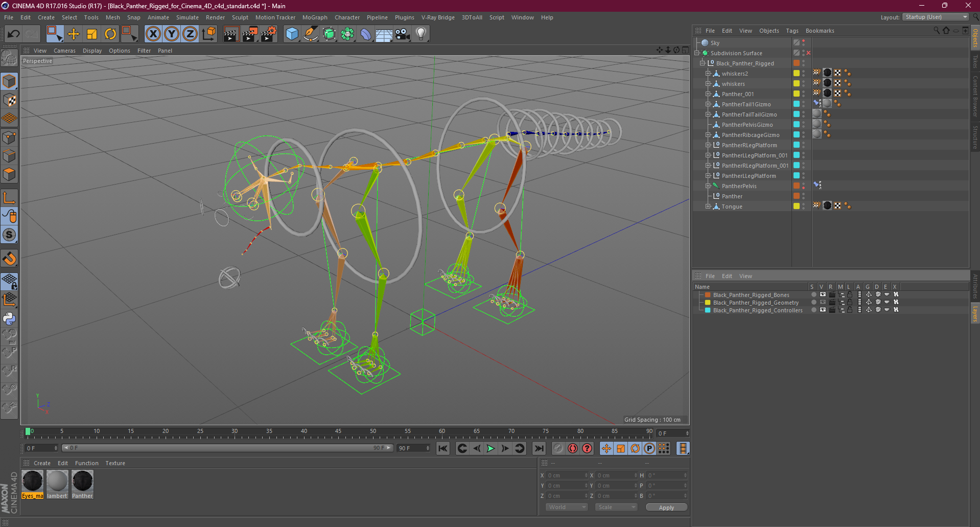 Black Panther Rigged for Cinema 4D 3D model