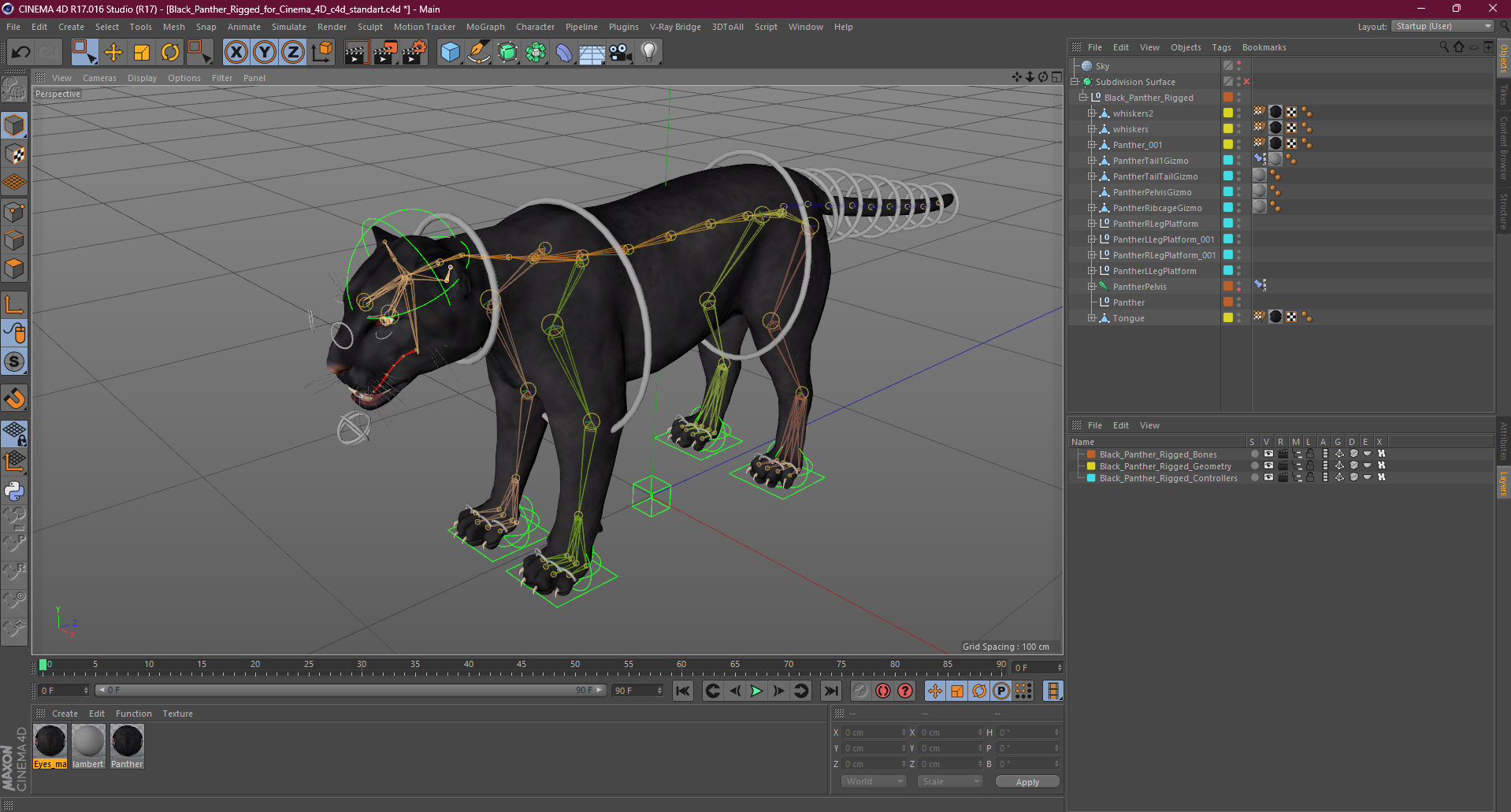 Black Panther Rigged for Cinema 4D 3D model