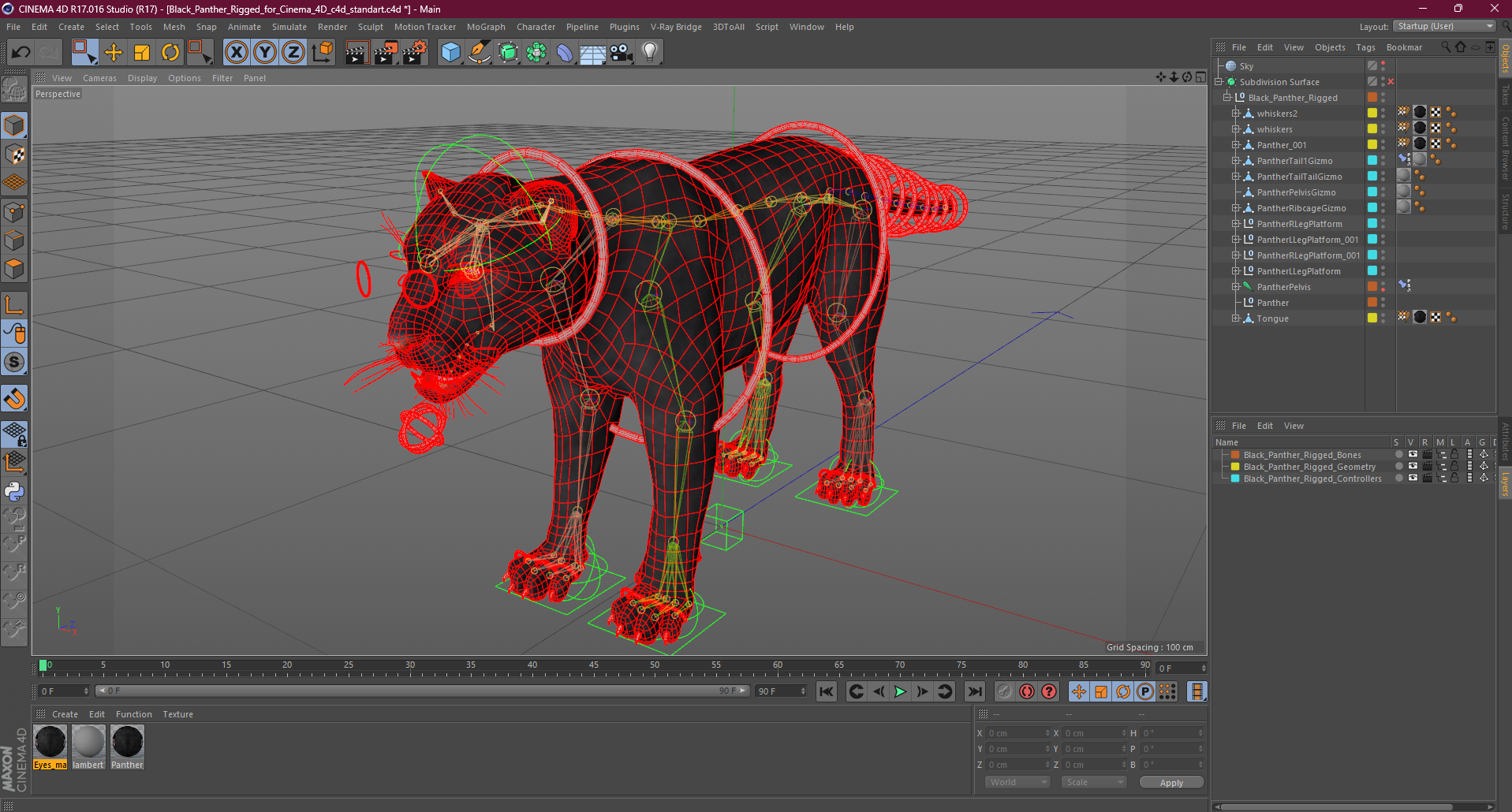 Black Panther Rigged for Cinema 4D 3D model