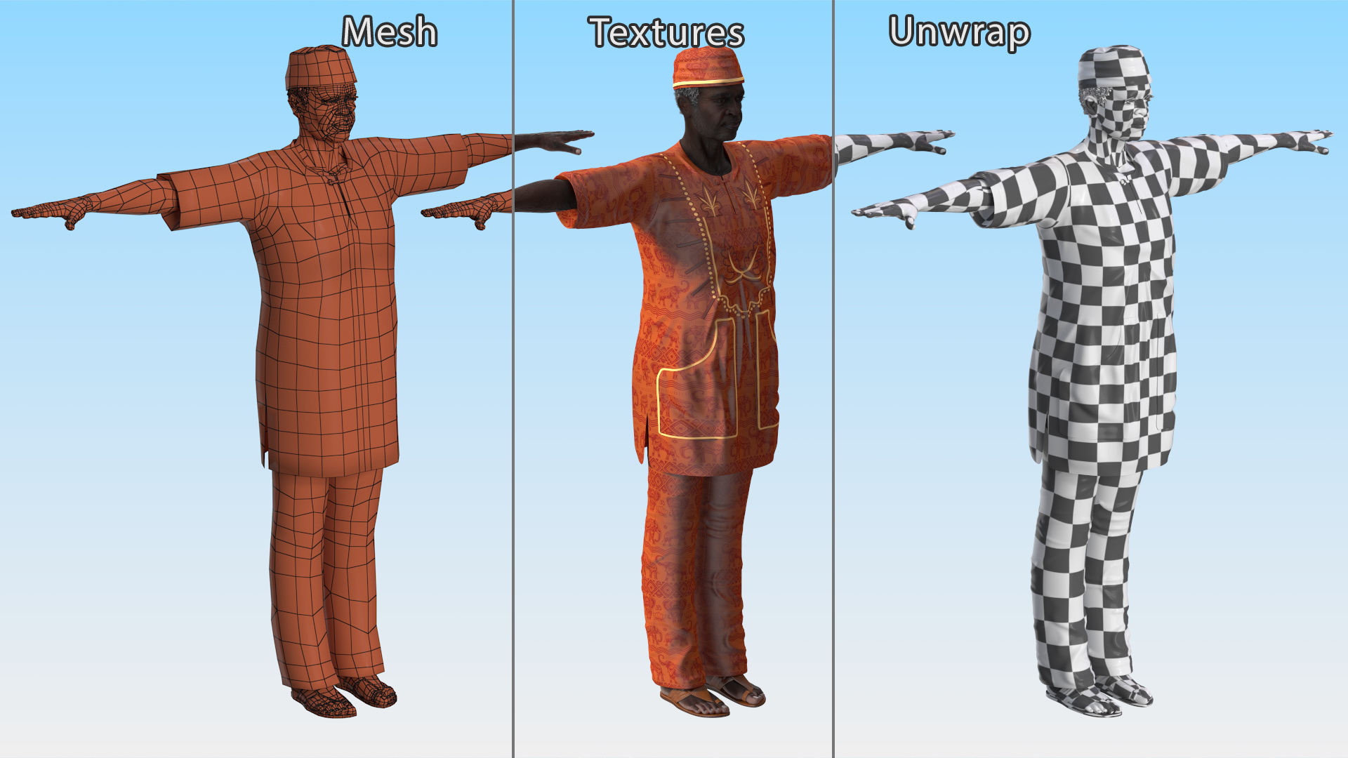 3D Afro American Man Traditional Style Rigged for Cinema 4D