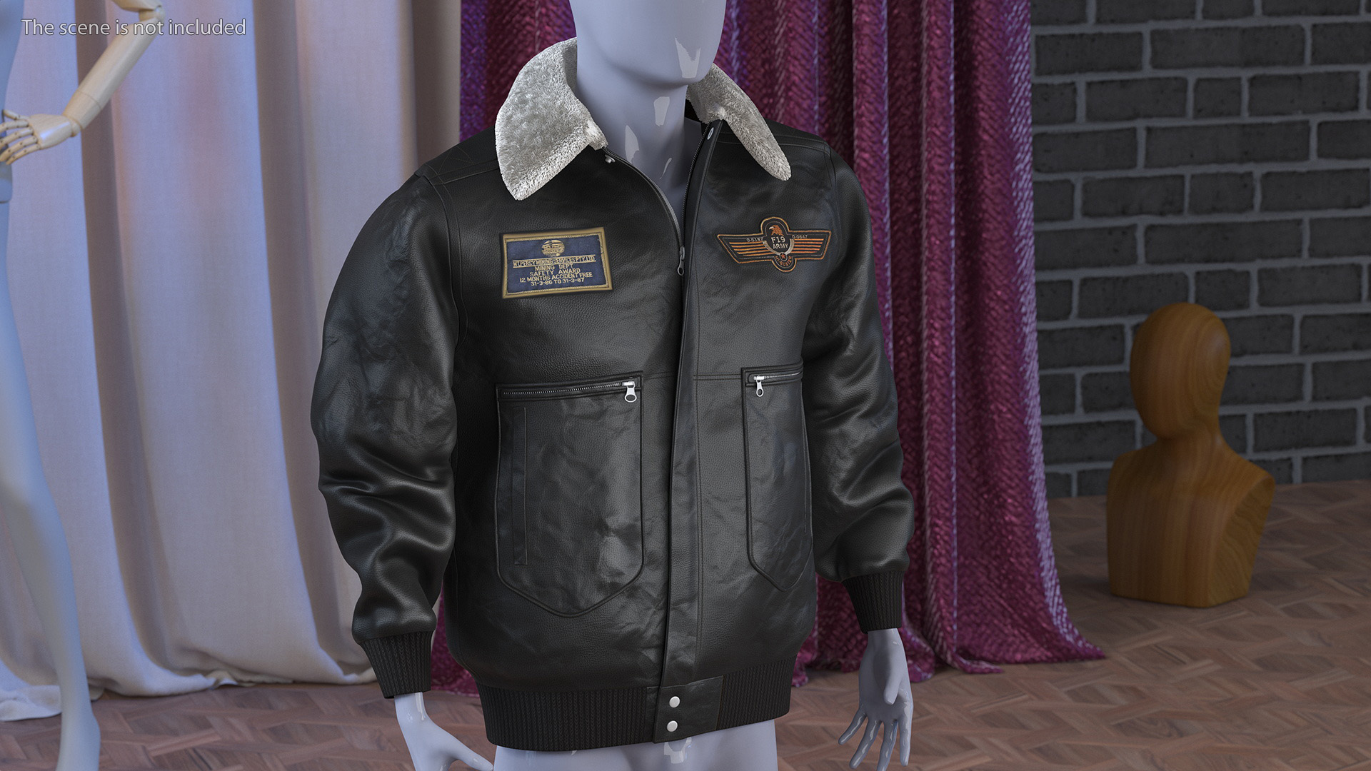 Aviator Jacket Black Fur 3D model