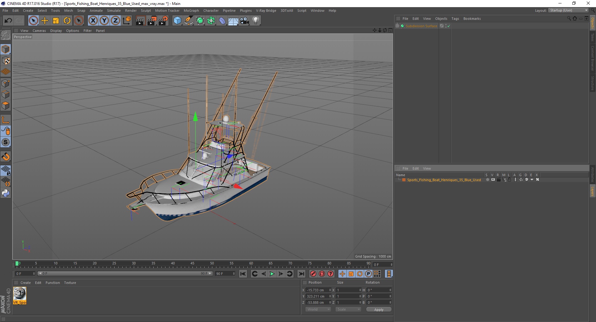Sports Fishing Boat Henriques 35 Blue Used 3D
