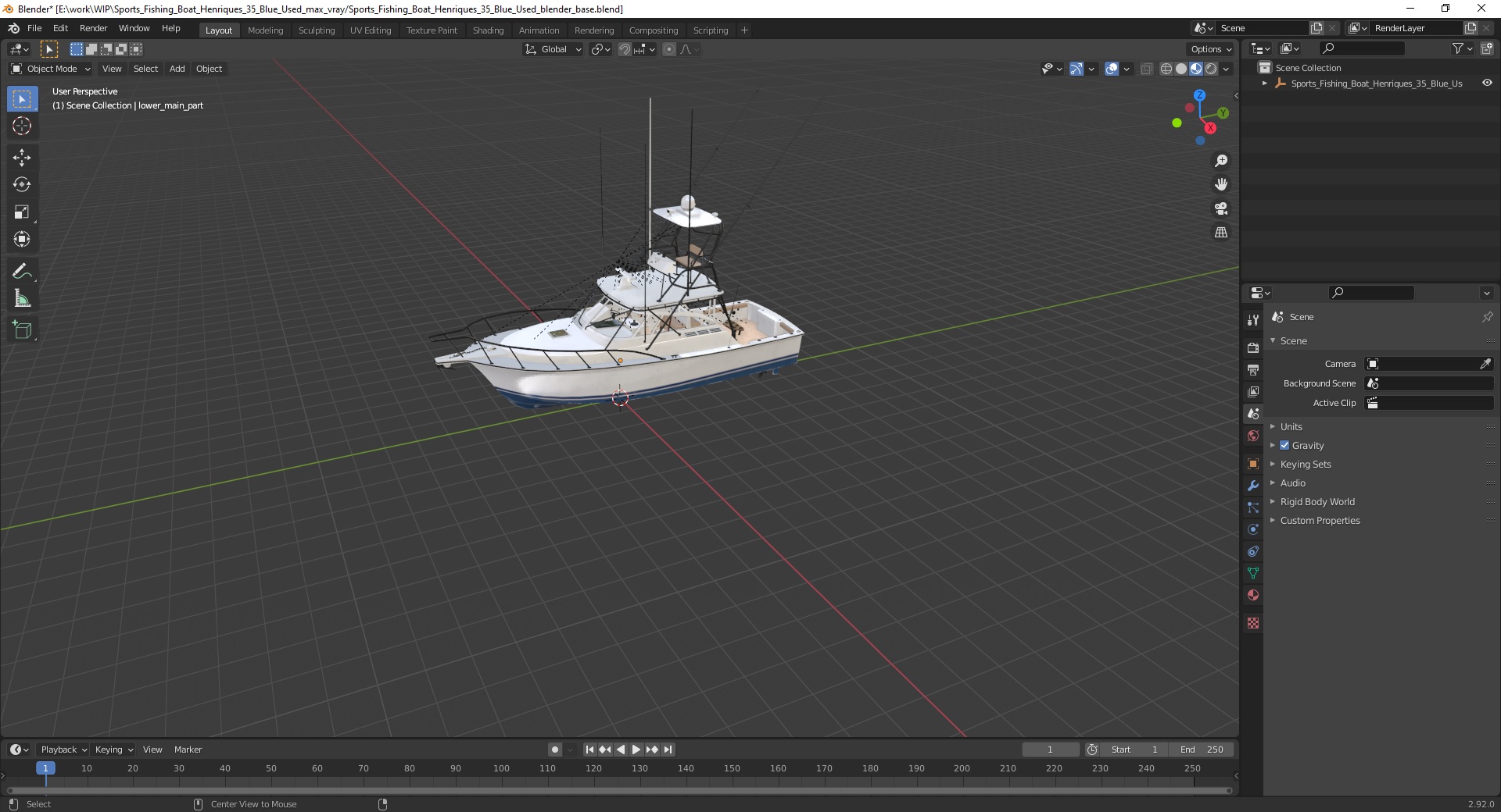 Sports Fishing Boat Henriques 35 Blue Used 3D