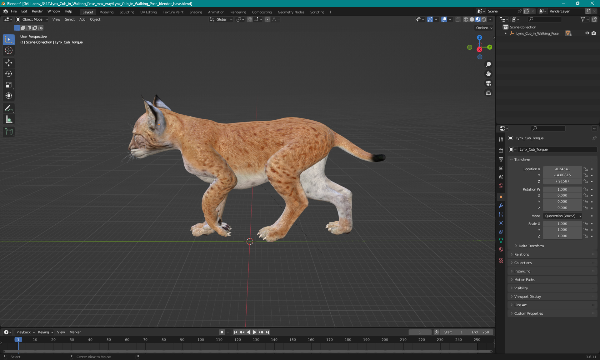 Lynx Cub in Walking Pose 3D model