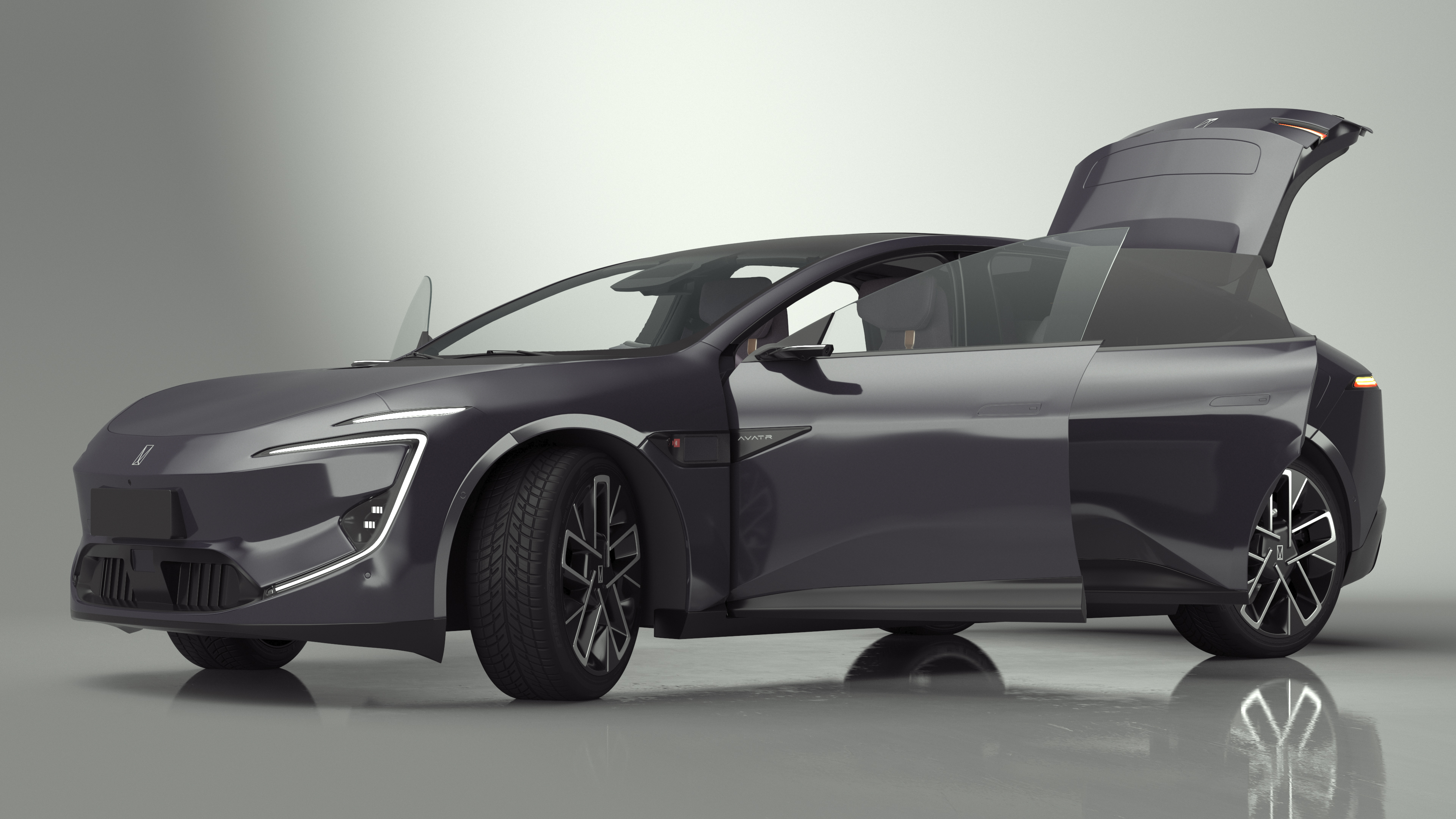 Avatr 12 EV Purple Color with Headlights On Rigged for Cinema 4D 3D model