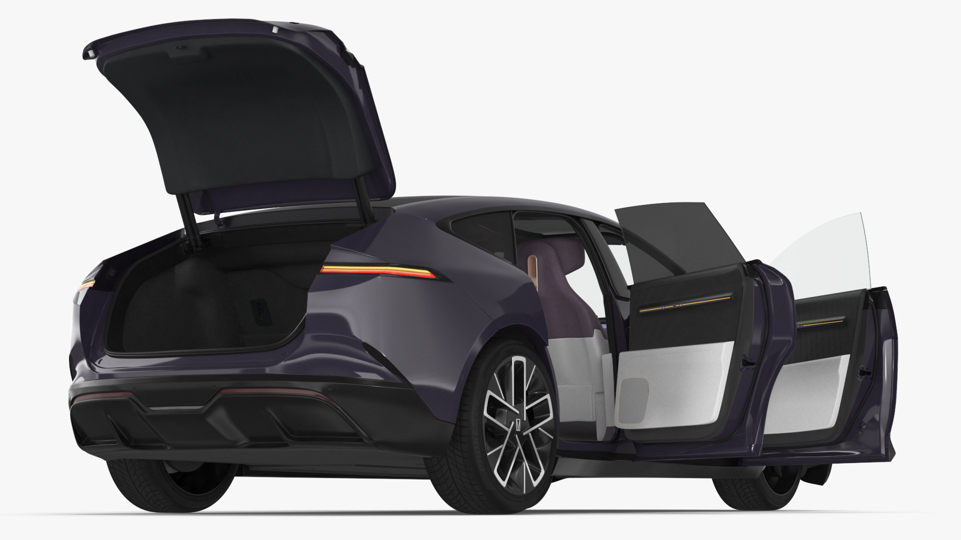 Avatr 12 EV Purple Color with Headlights On Rigged for Cinema 4D 3D model