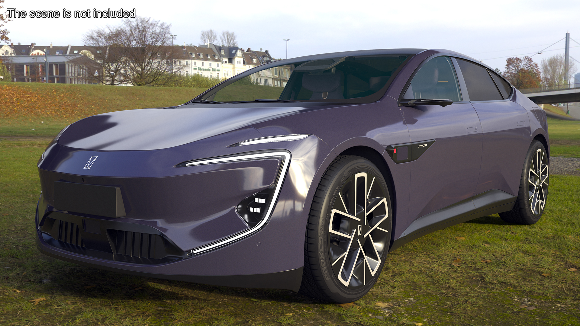 Avatr 12 EV Purple Color with Headlights On Rigged for Cinema 4D 3D model
