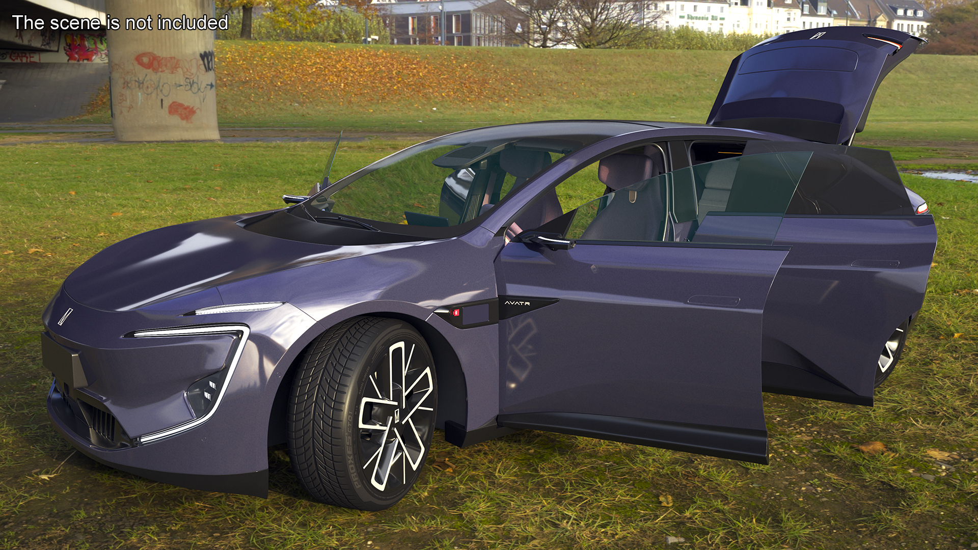 Avatr 12 EV Purple Color with Headlights On Rigged for Cinema 4D 3D model