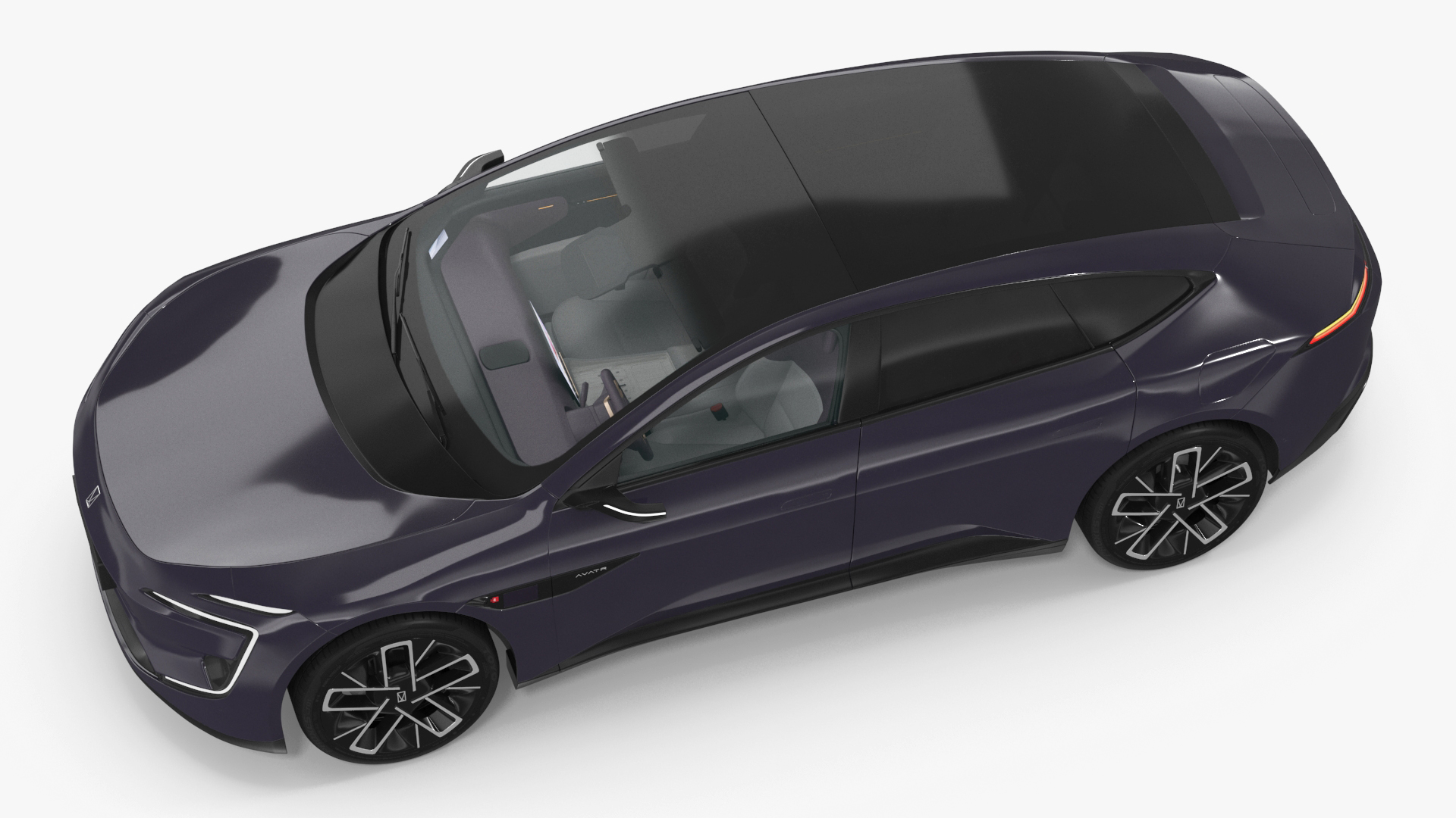 Avatr 12 EV Purple Color with Headlights On Rigged for Cinema 4D 3D model