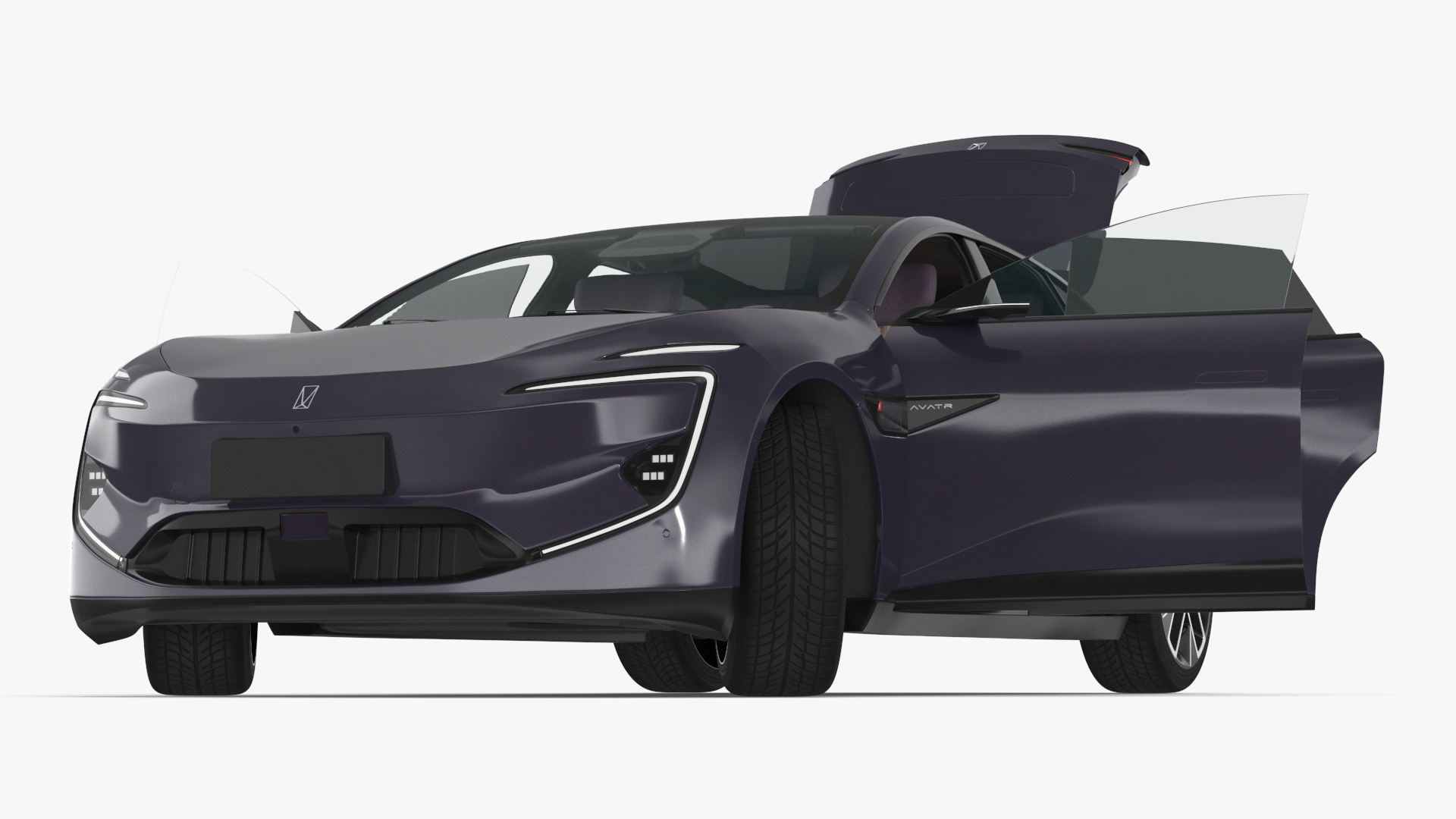 Avatr 12 EV Purple Color with Headlights On Rigged for Cinema 4D 3D model