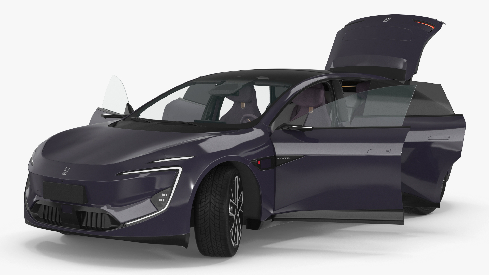 Avatr 12 EV Purple Color with Headlights On Rigged for Cinema 4D 3D model