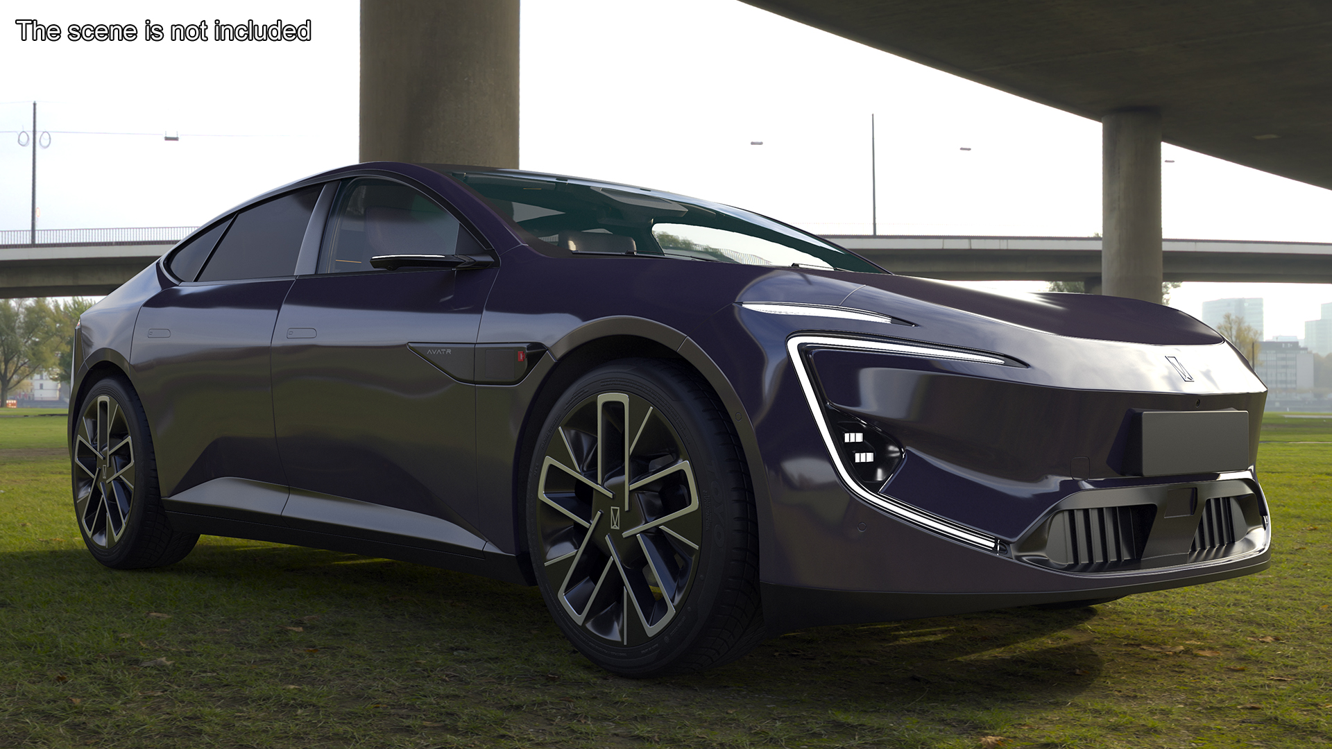 Avatr 12 EV Purple Color with Headlights On Rigged for Cinema 4D 3D model